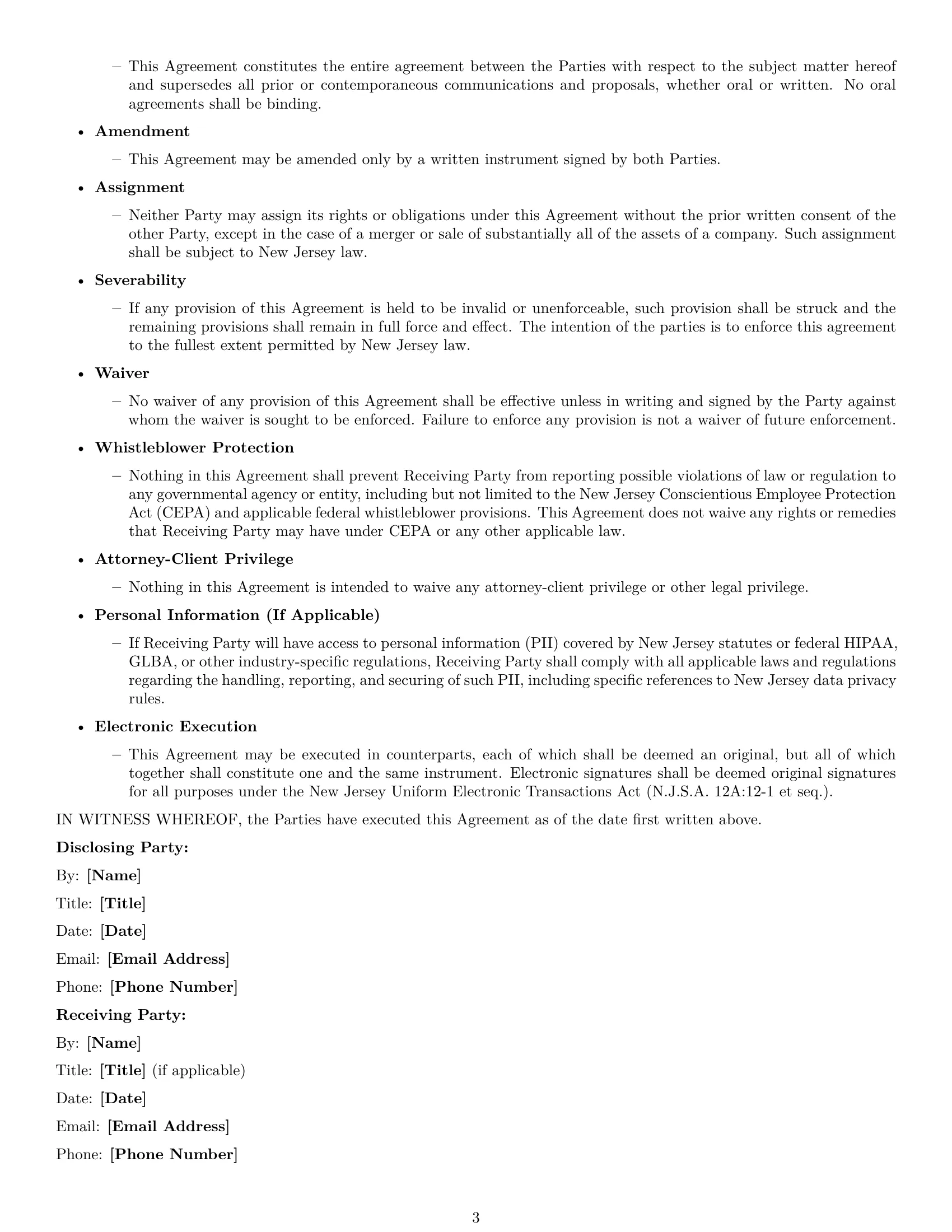 Preview page 3 of Free New Jersey independent contractor nda template