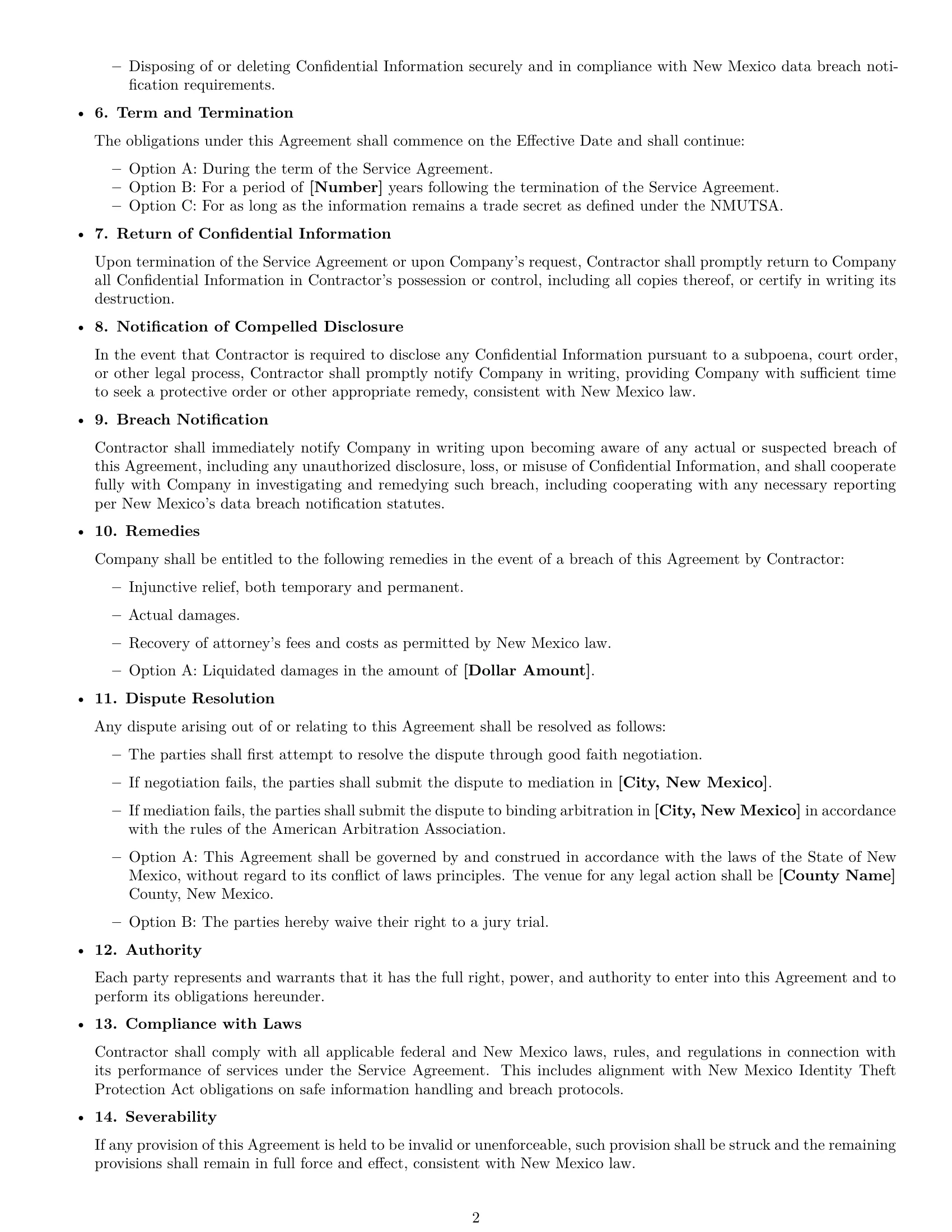Preview page 2 of Free New Mexico independent contractor nda template