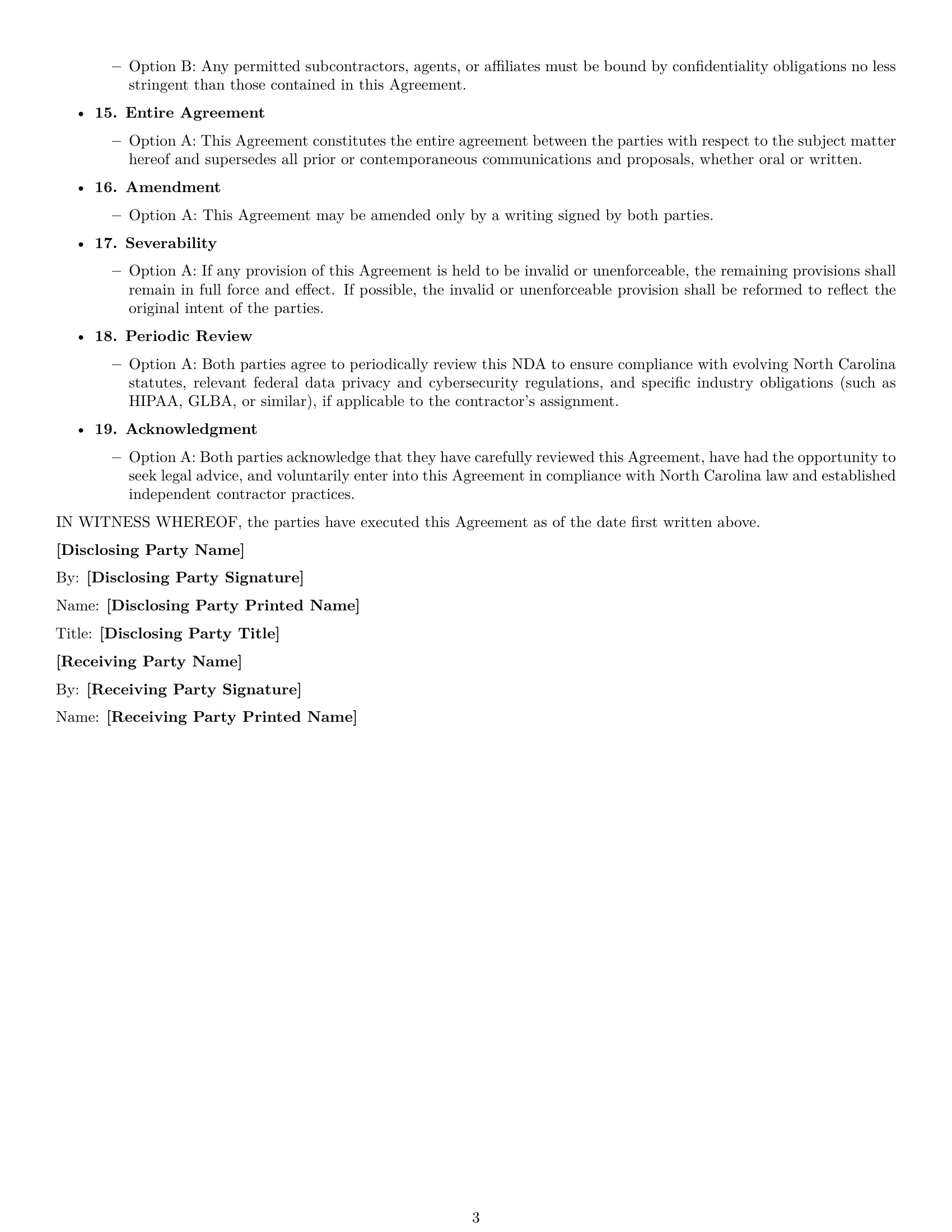 Preview page 3 of Free North Carolina independent contractor nda template