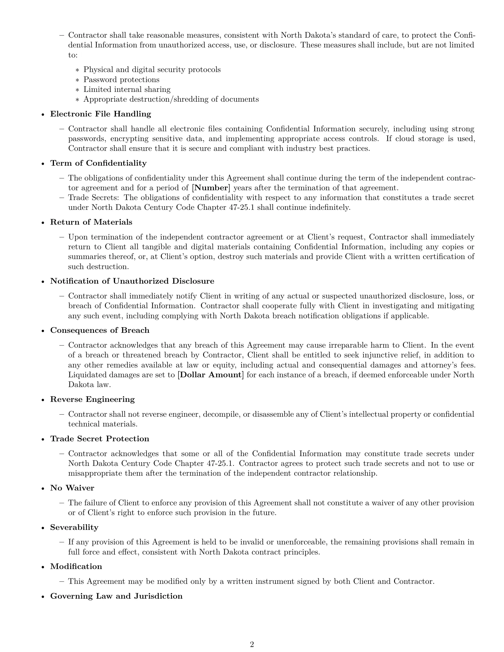 Preview page 2 of Free North Dakota independent contractor nda template