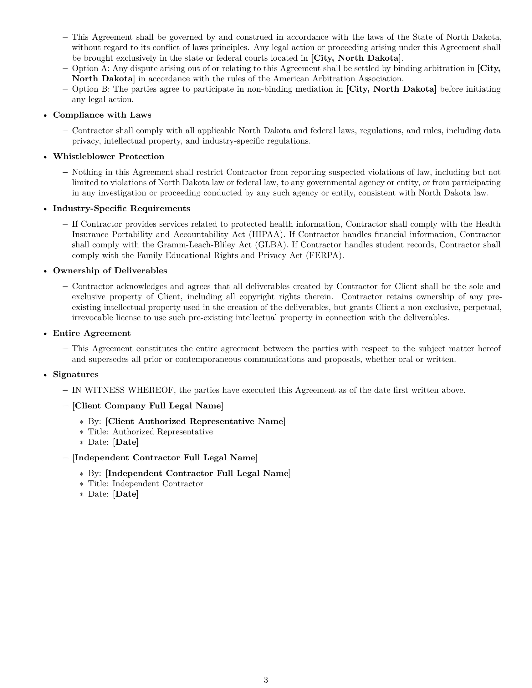 Preview page 3 of Free North Dakota independent contractor nda template