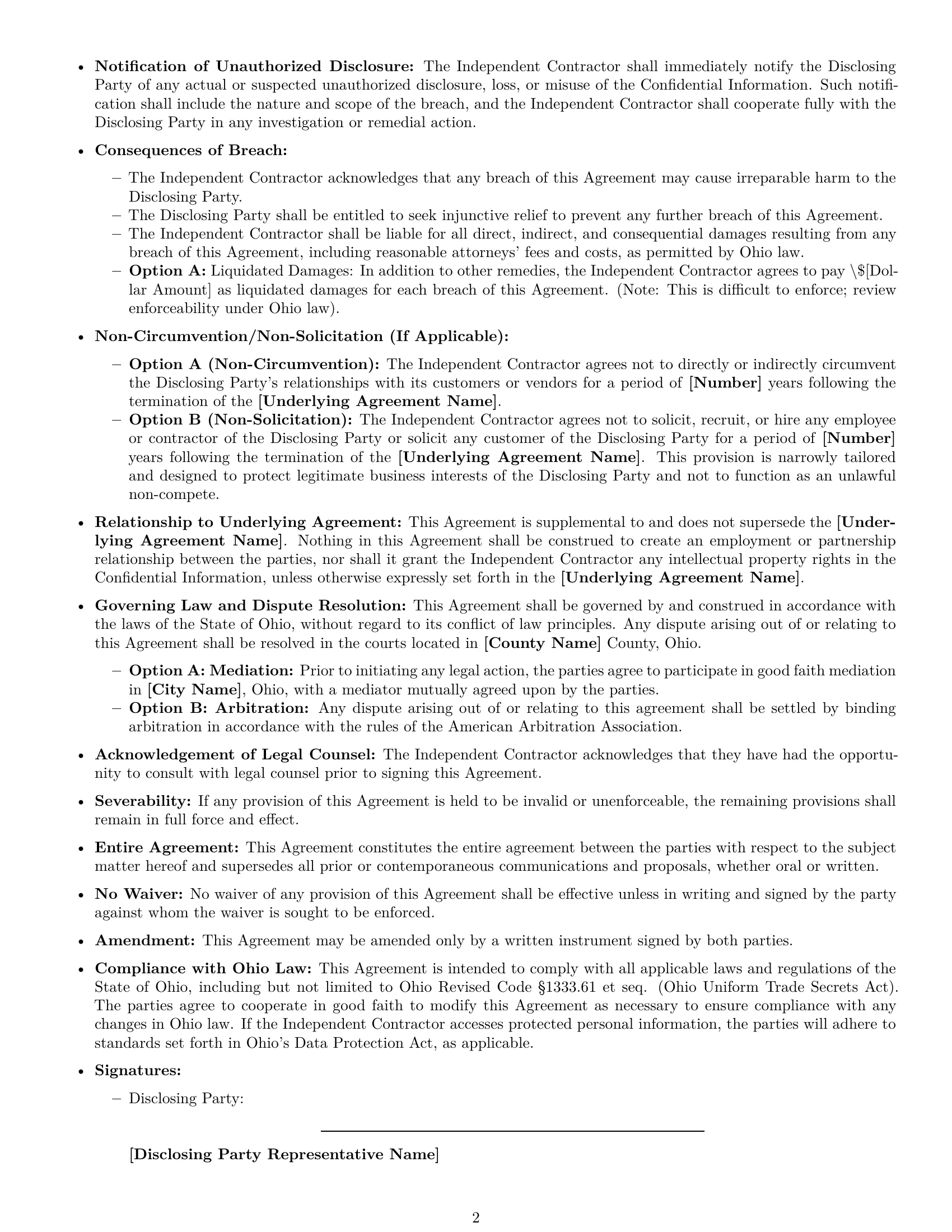 Preview page 2 of Free Ohio independent contractor nda template