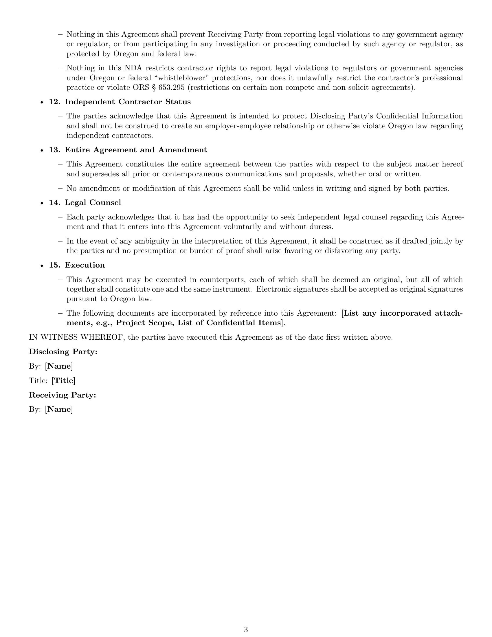 Preview page 3 of Free Oregon independent contractor nda template