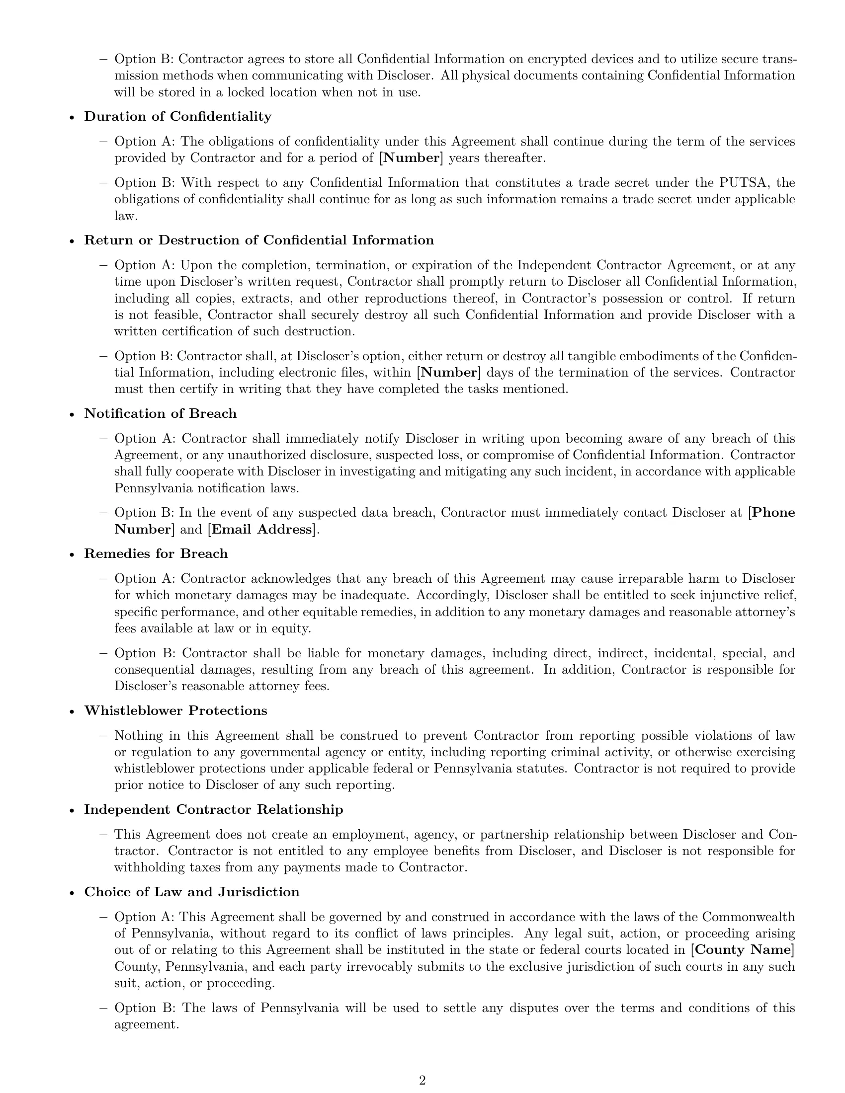 Preview page 2 of Free Pennsylvania independent contractor nda template
