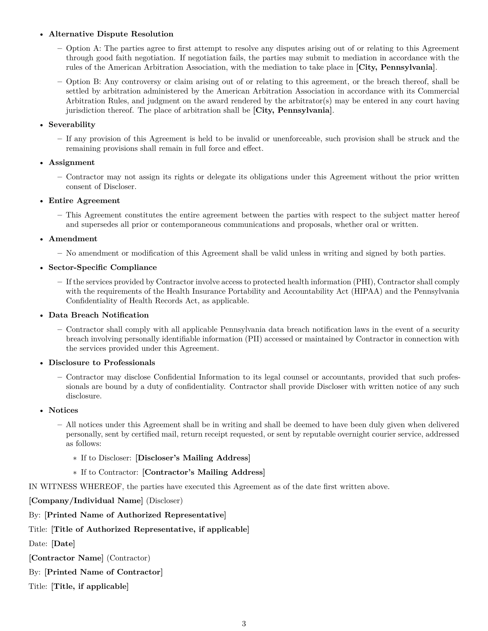 Preview page 3 of Free Pennsylvania independent contractor nda template