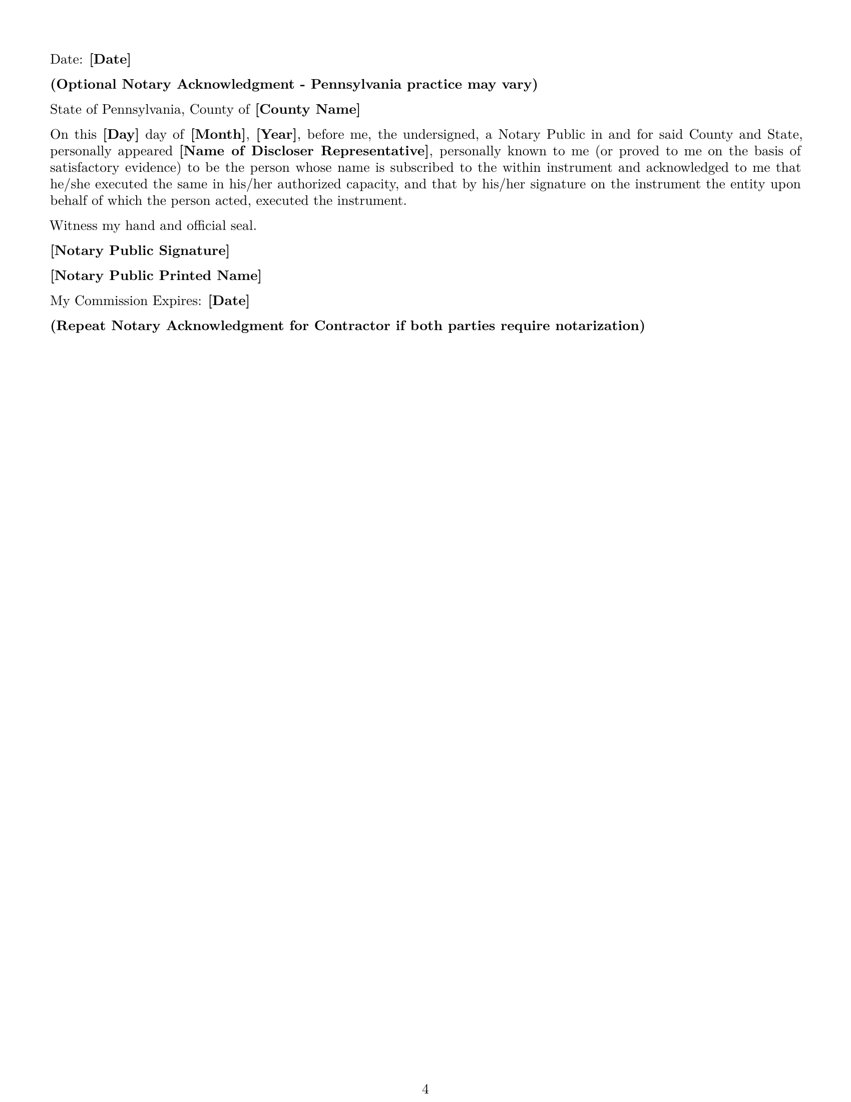 Preview page 4 of Free Pennsylvania independent contractor nda template