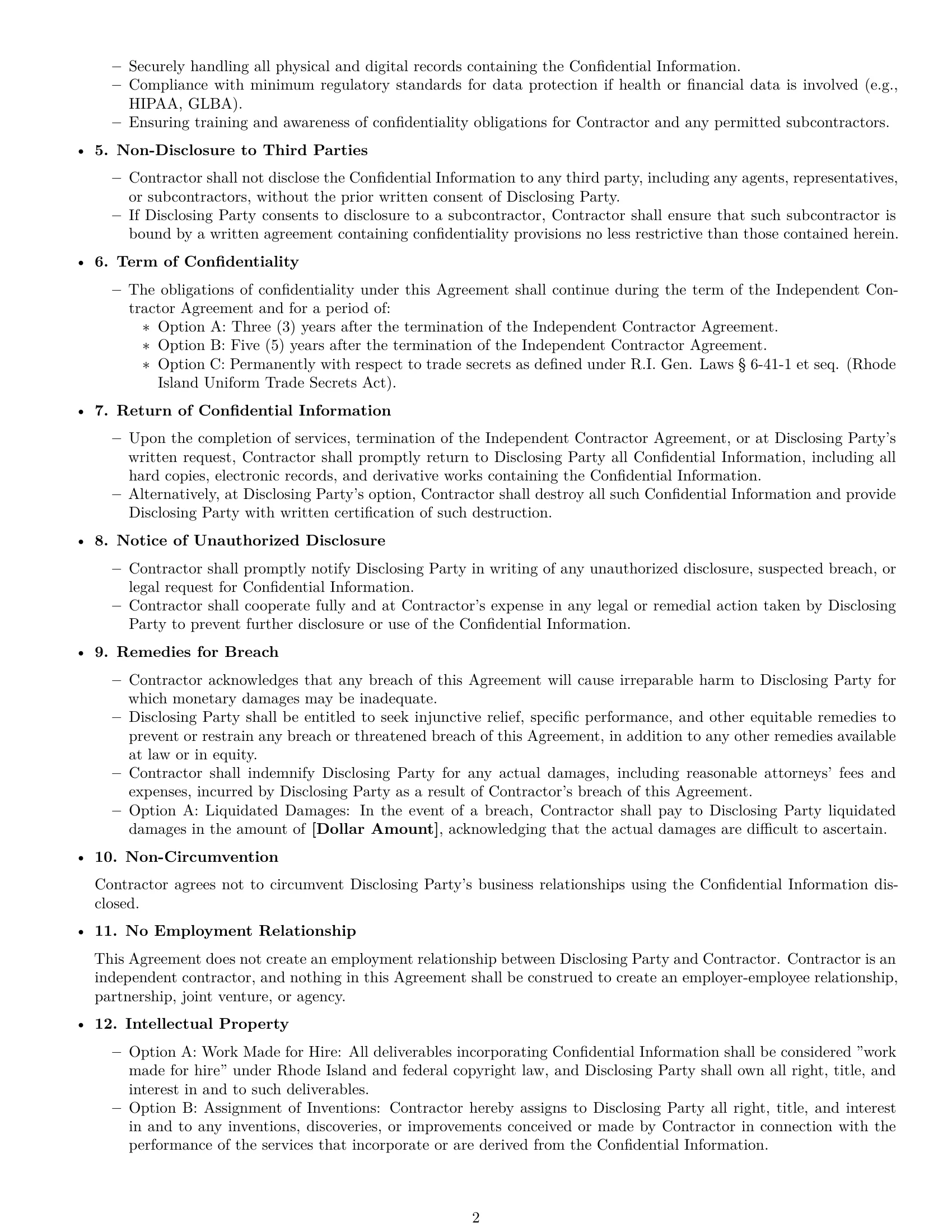Preview page 2 of Free Rhode Island independent contractor nda template