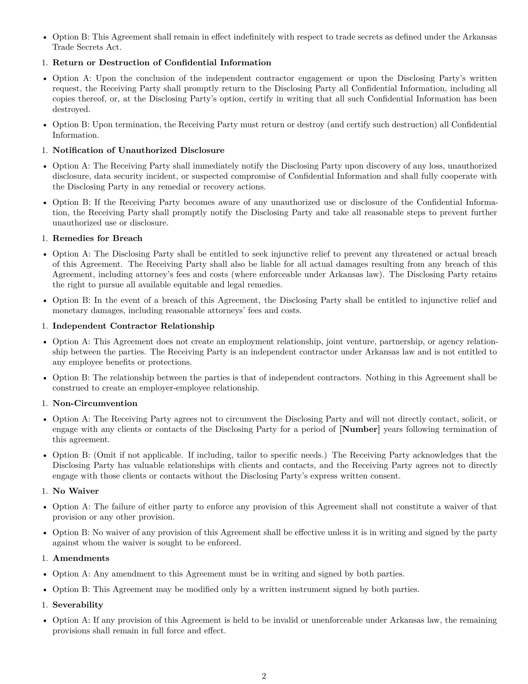 Preview page 2 of Free Arkansas independent contractor nda template