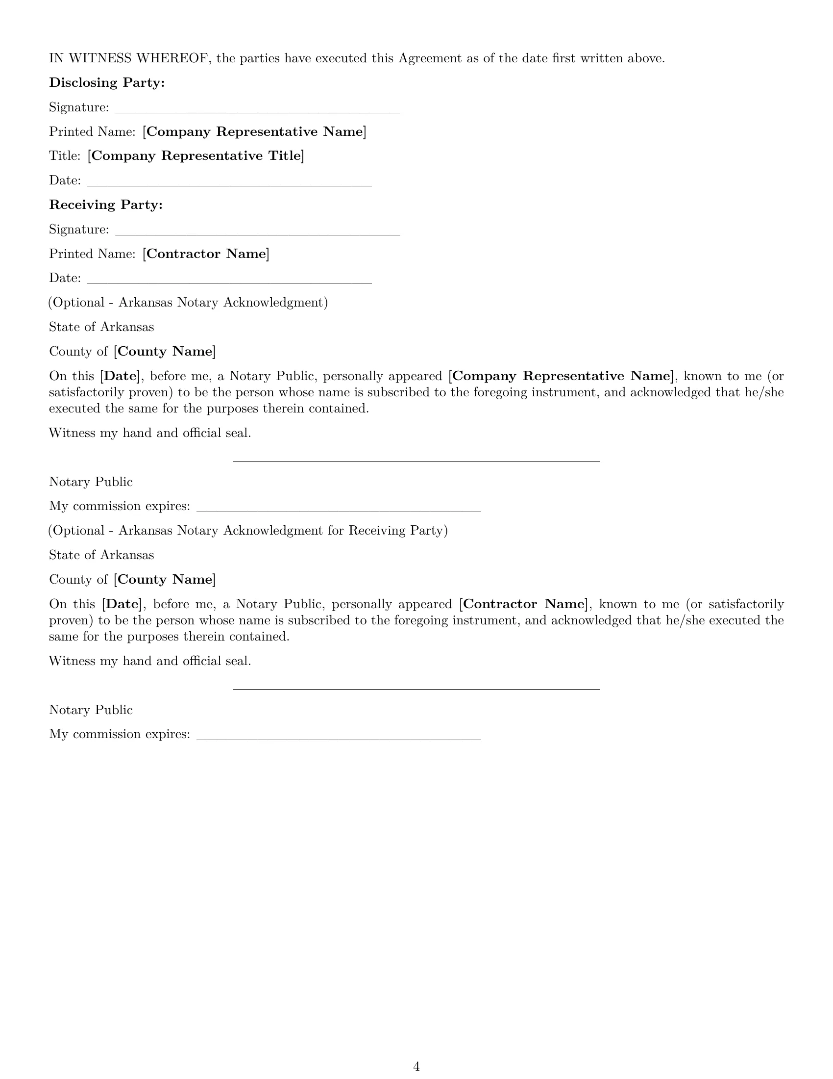 Preview page 4 of Free Arkansas independent contractor nda template