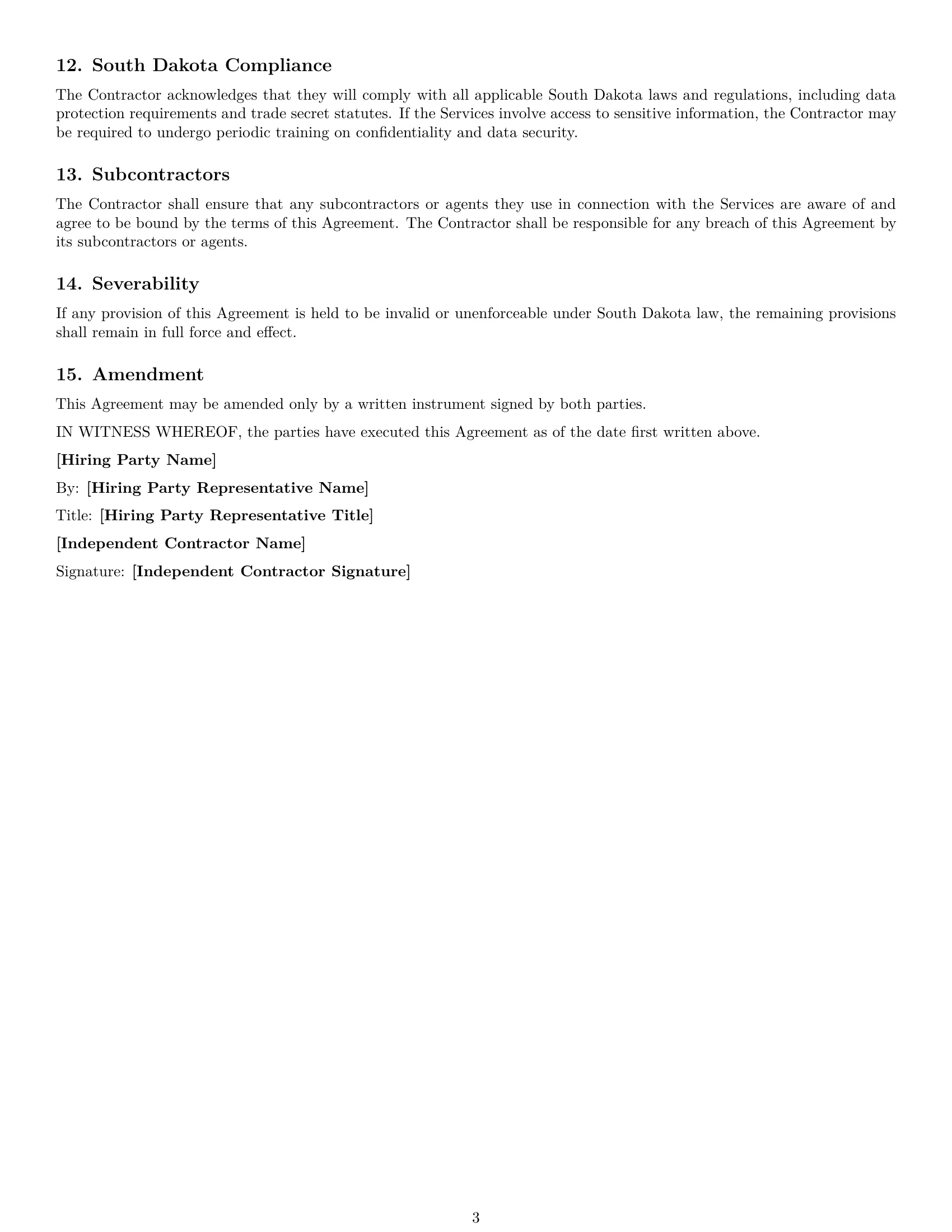 Preview page 3 of Free South Dakota independent contractor nda template