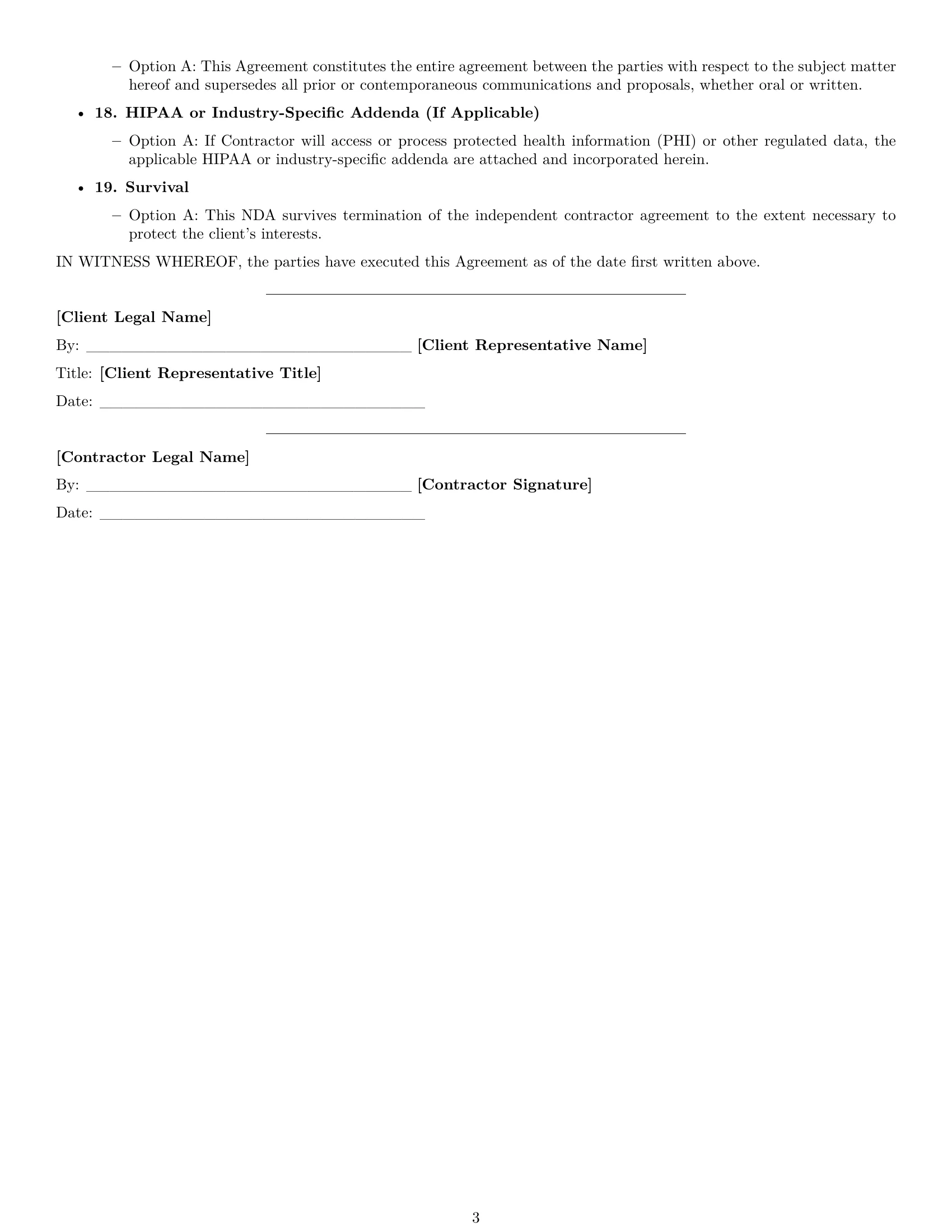 Preview page 3 of Free Tennessee independent contractor nda template