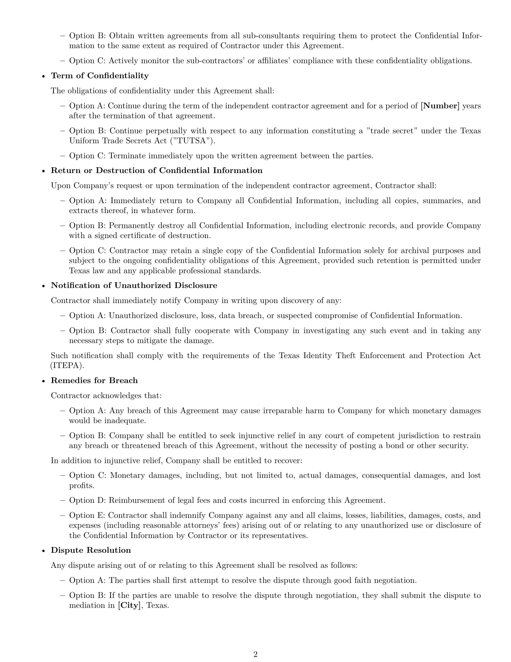 Preview page 2 of Free Texas independent contractor nda template