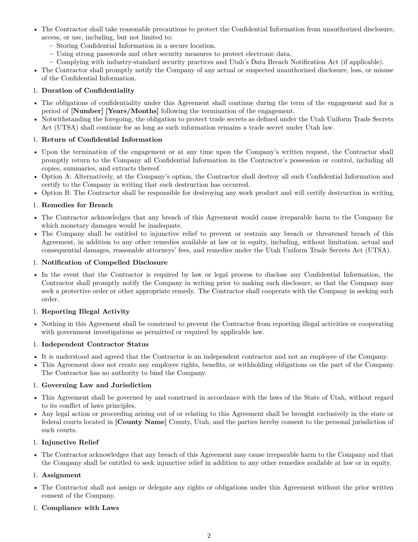 Preview page 2 of Free Utah independent contractor nda template