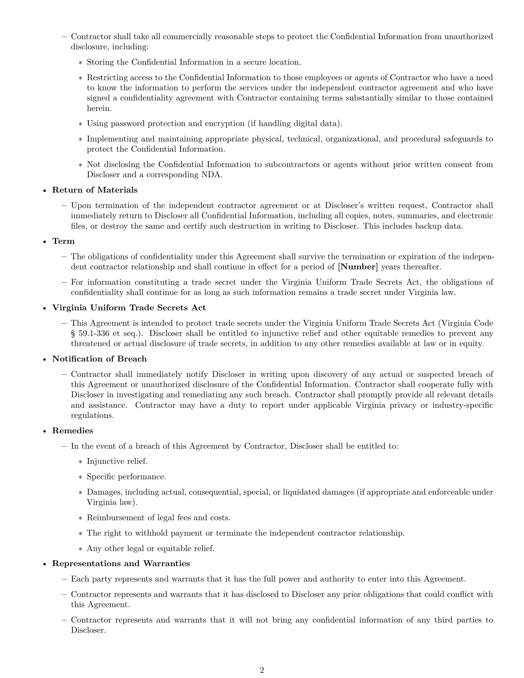 Preview page 2 of Free Virginia independent contractor nda template