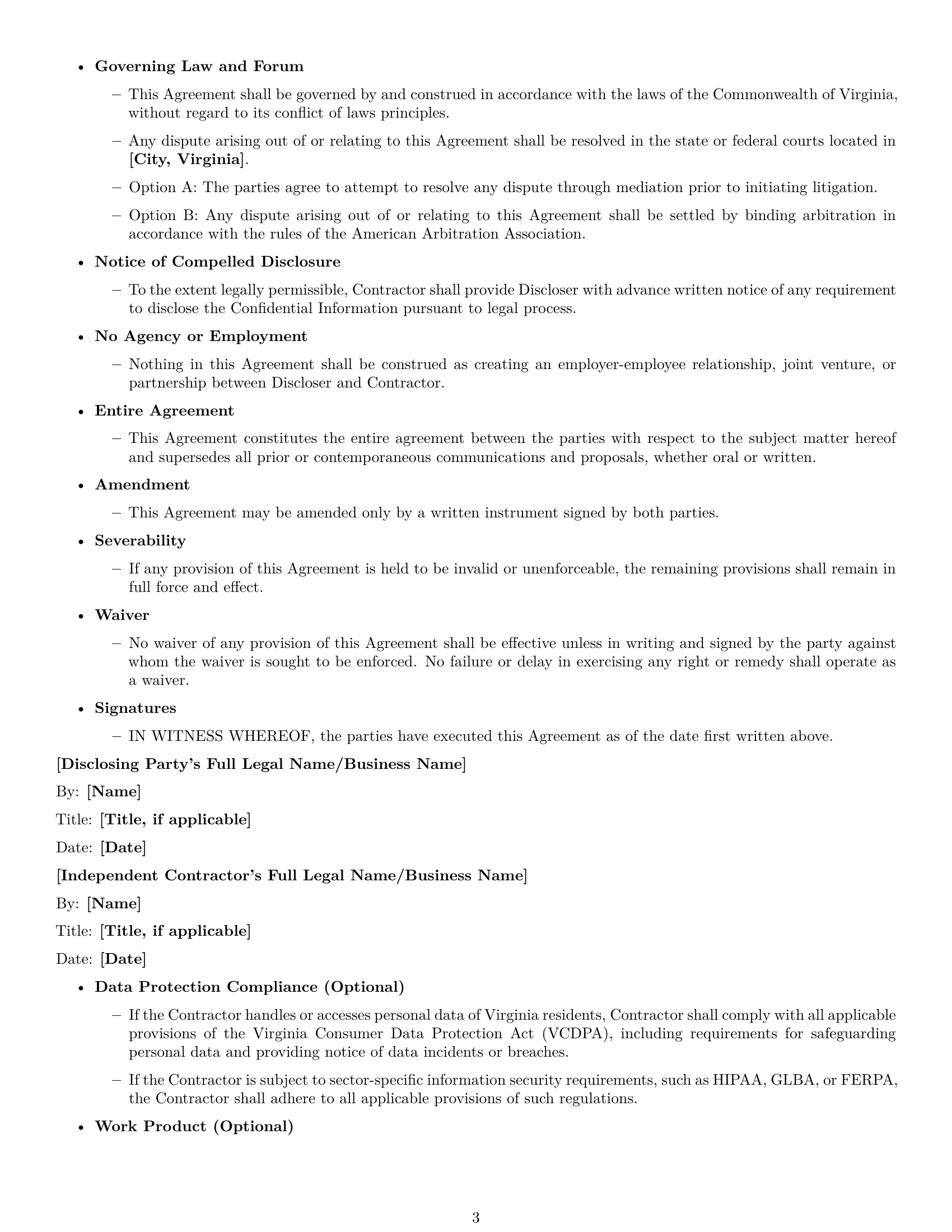 Preview page 3 of Free Virginia independent contractor nda template