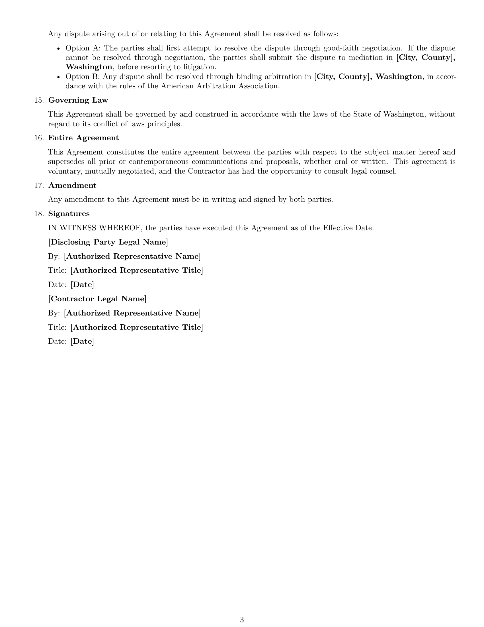 Preview page 3 of Free Washington independent contractor nda template