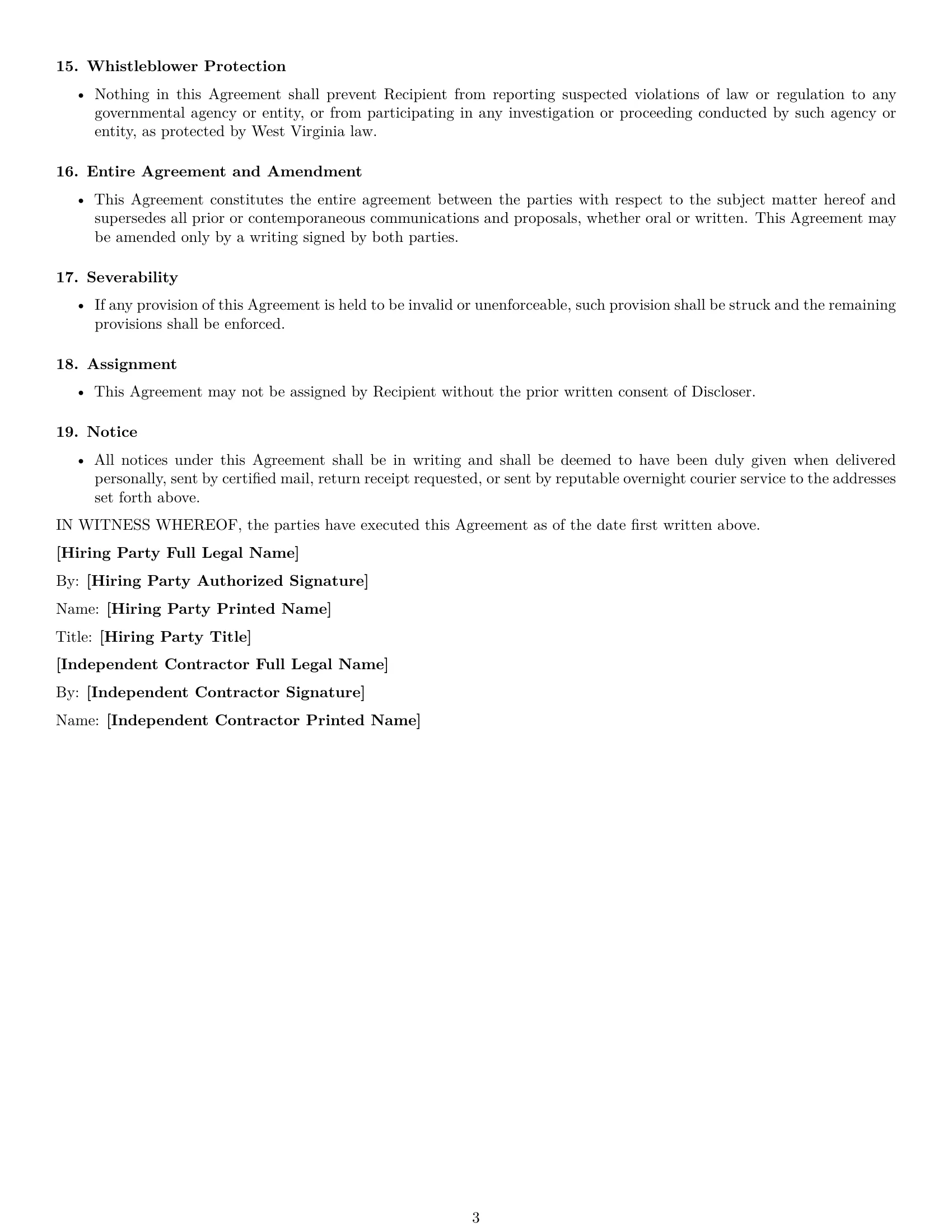 Preview page 3 of Free West Virginia independent contractor nda template