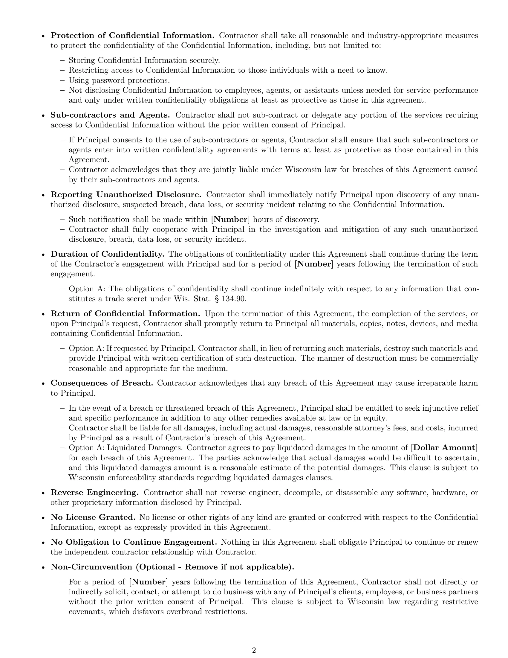 Preview page 2 of Free Wisconsin independent contractor nda template