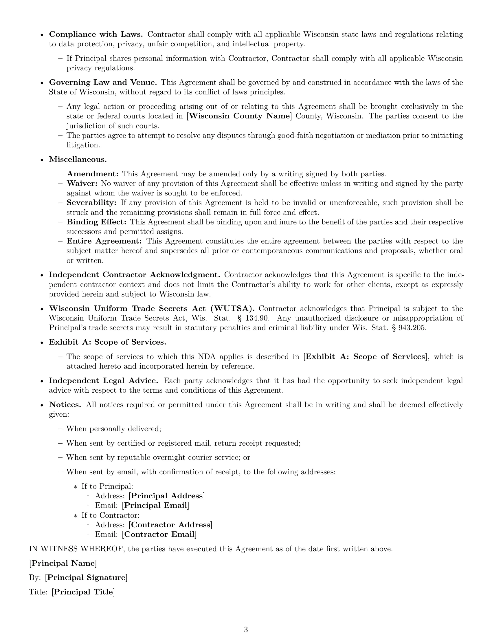 Preview page 3 of Free Wisconsin independent contractor nda template