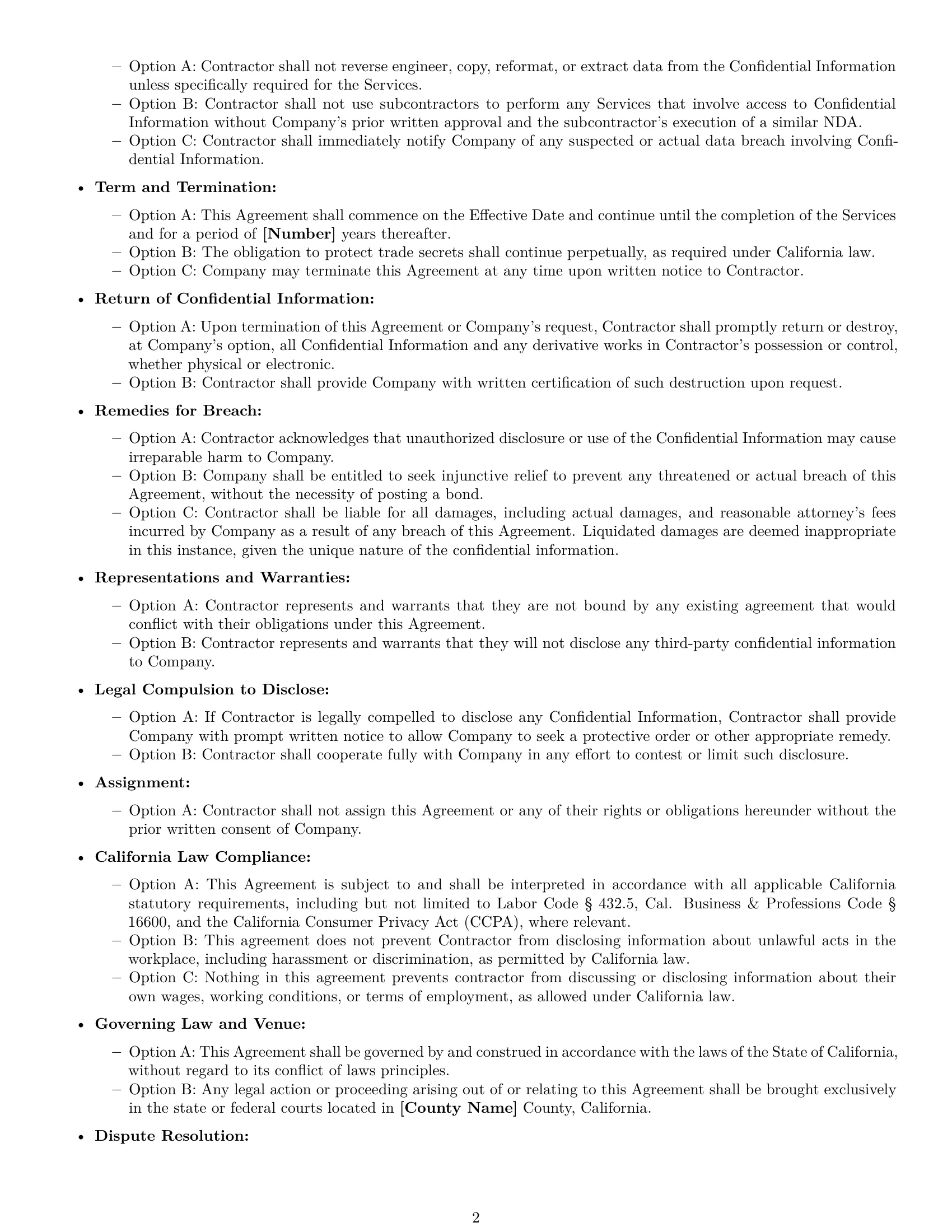 Preview page 2 of Free California independent contractor nda template
