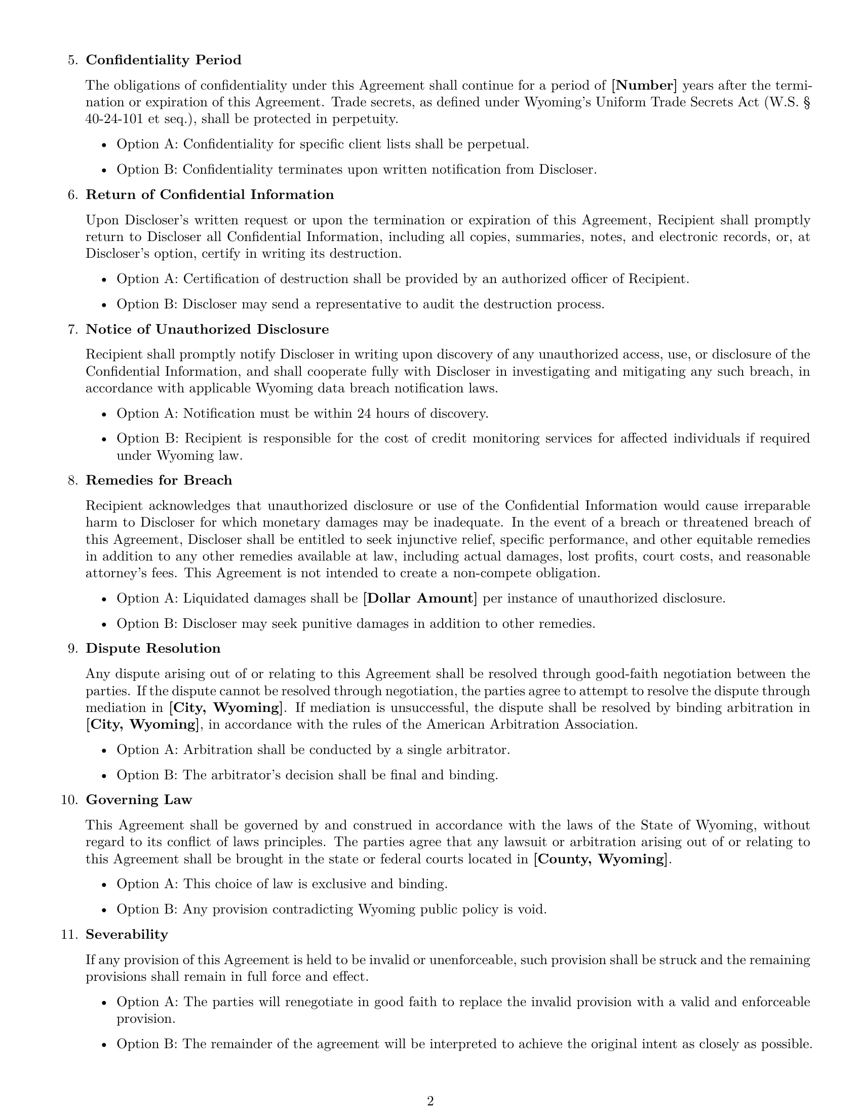 Preview page 2 of Free Wyoming independent contractor nda template