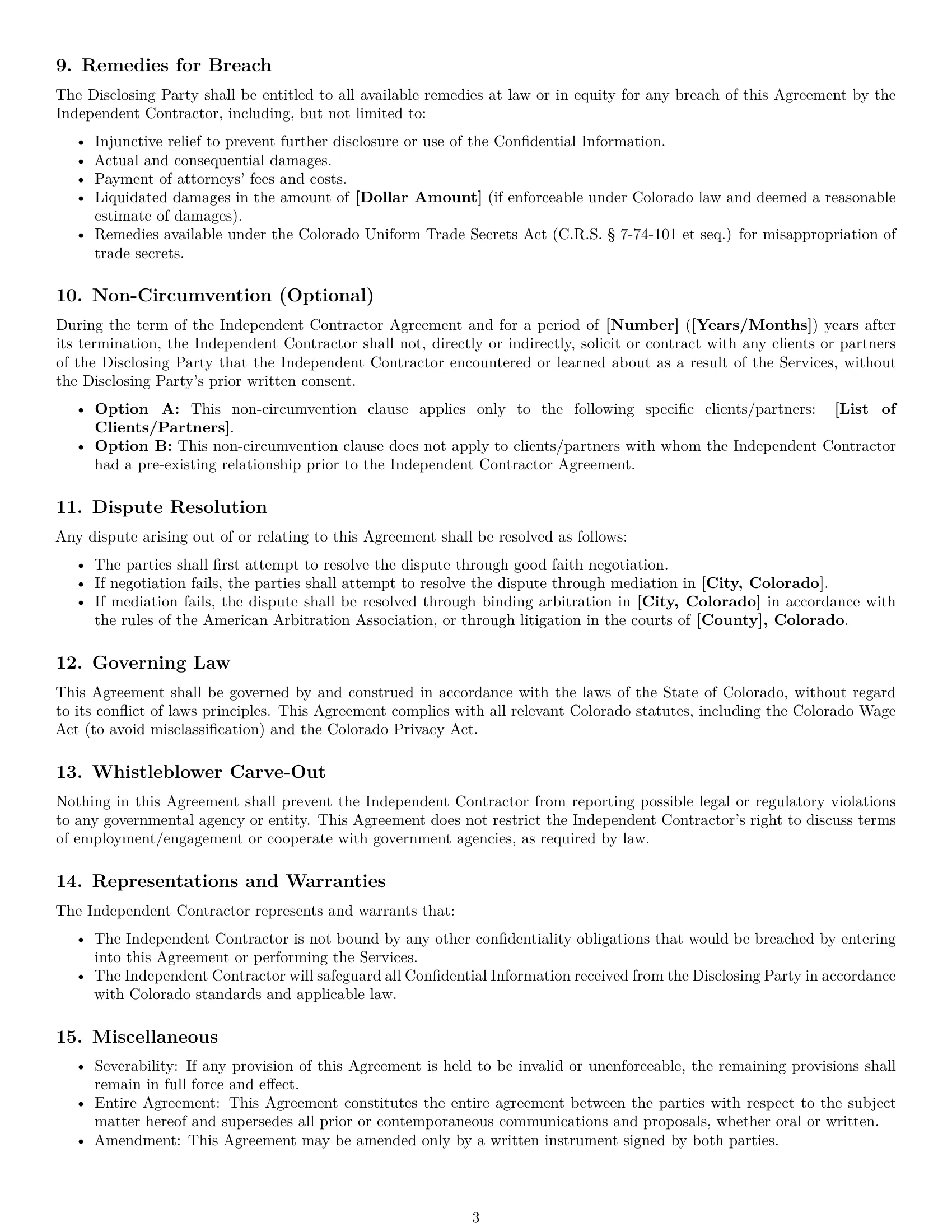 Preview page 3 of Free Colorado independent contractor nda template