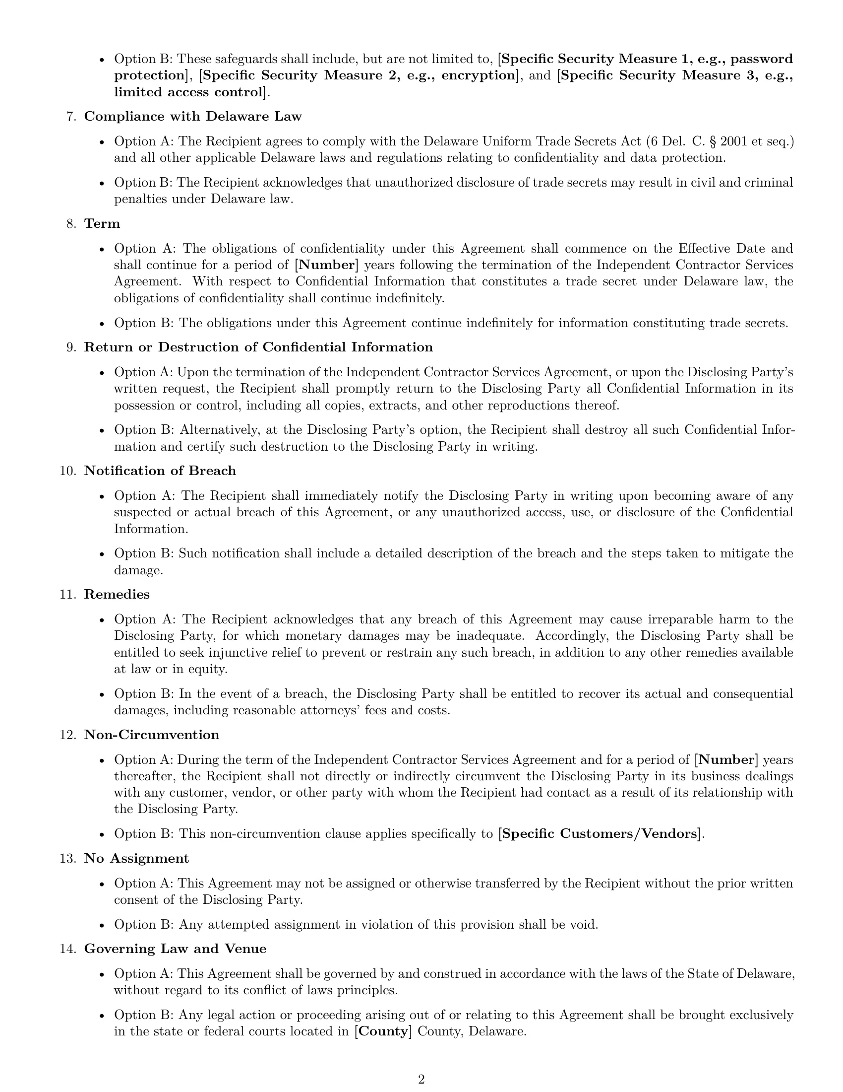 Preview page 2 of Free Delaware independent contractor nda template