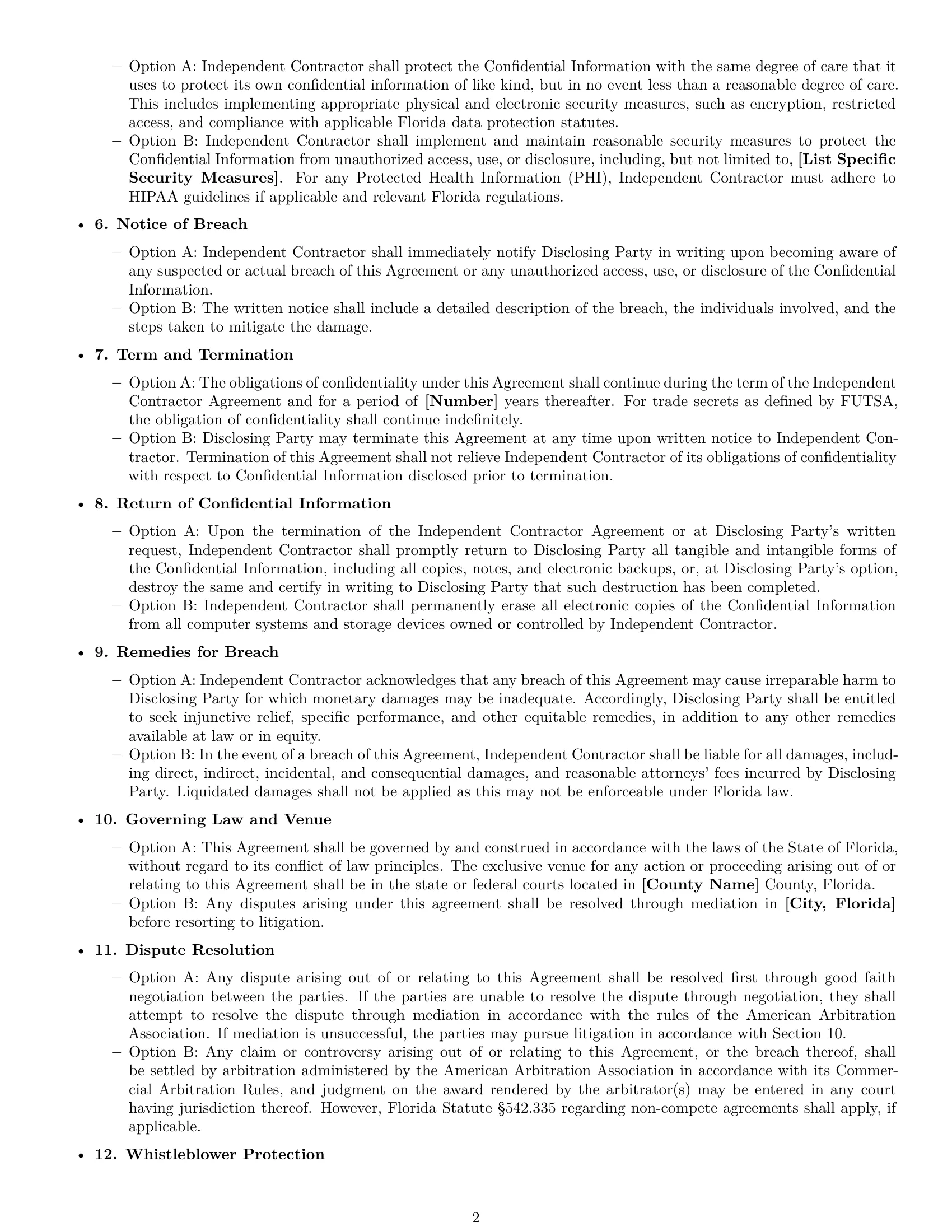 Preview page 2 of Free Florida independent contractor nda template