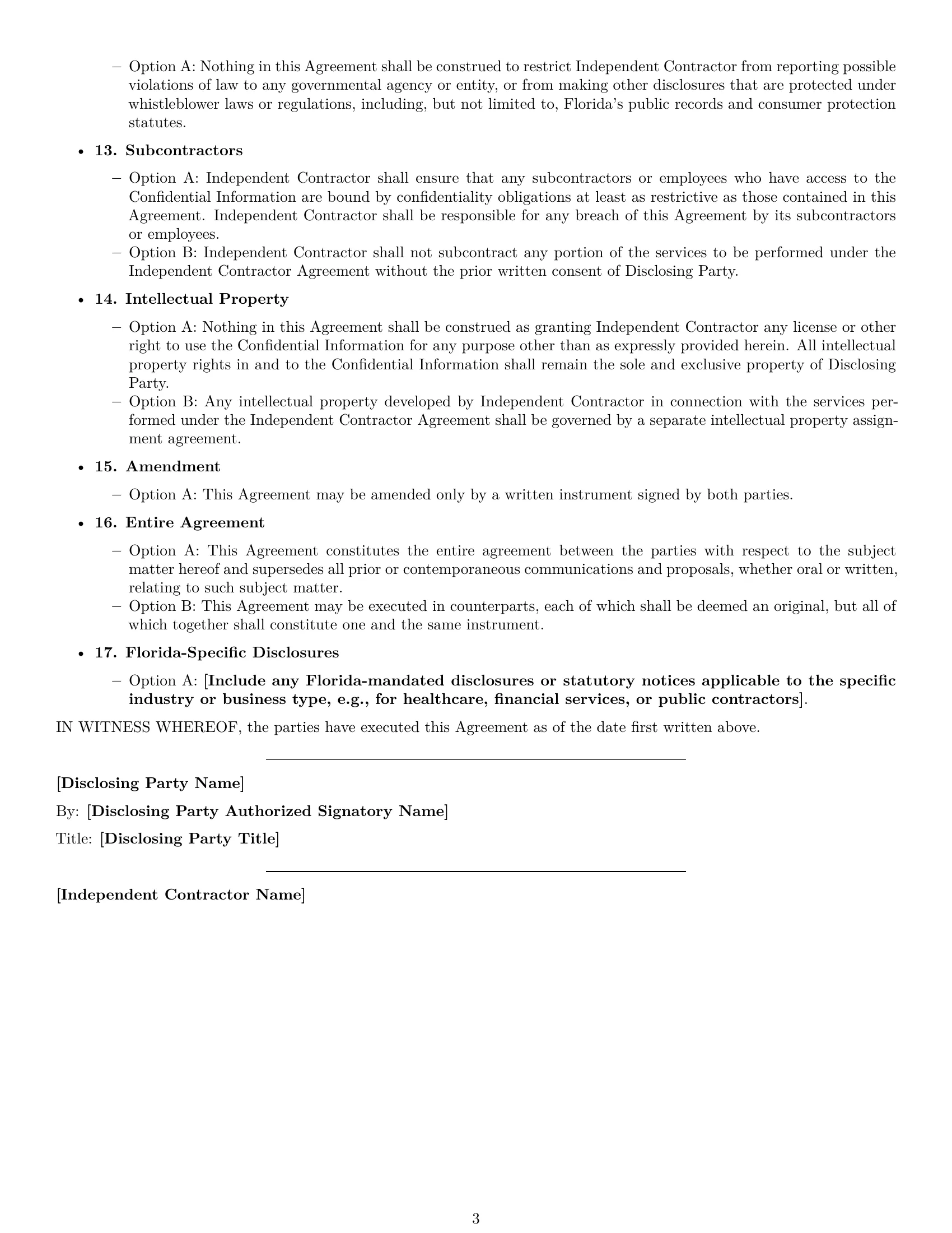 Preview page 3 of Free Florida independent contractor nda template