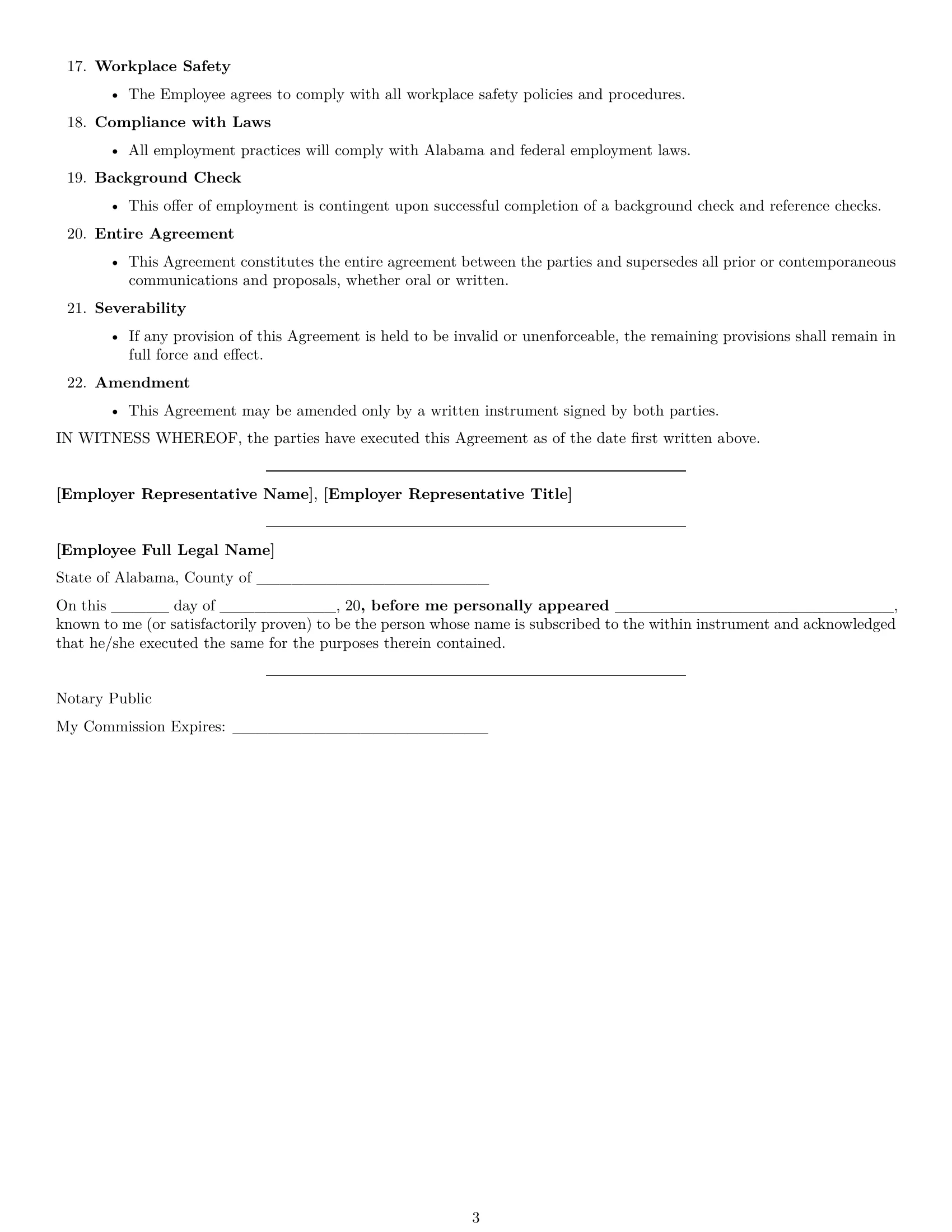 Preview page 3 of Free Alabama executive assistant employment contract template