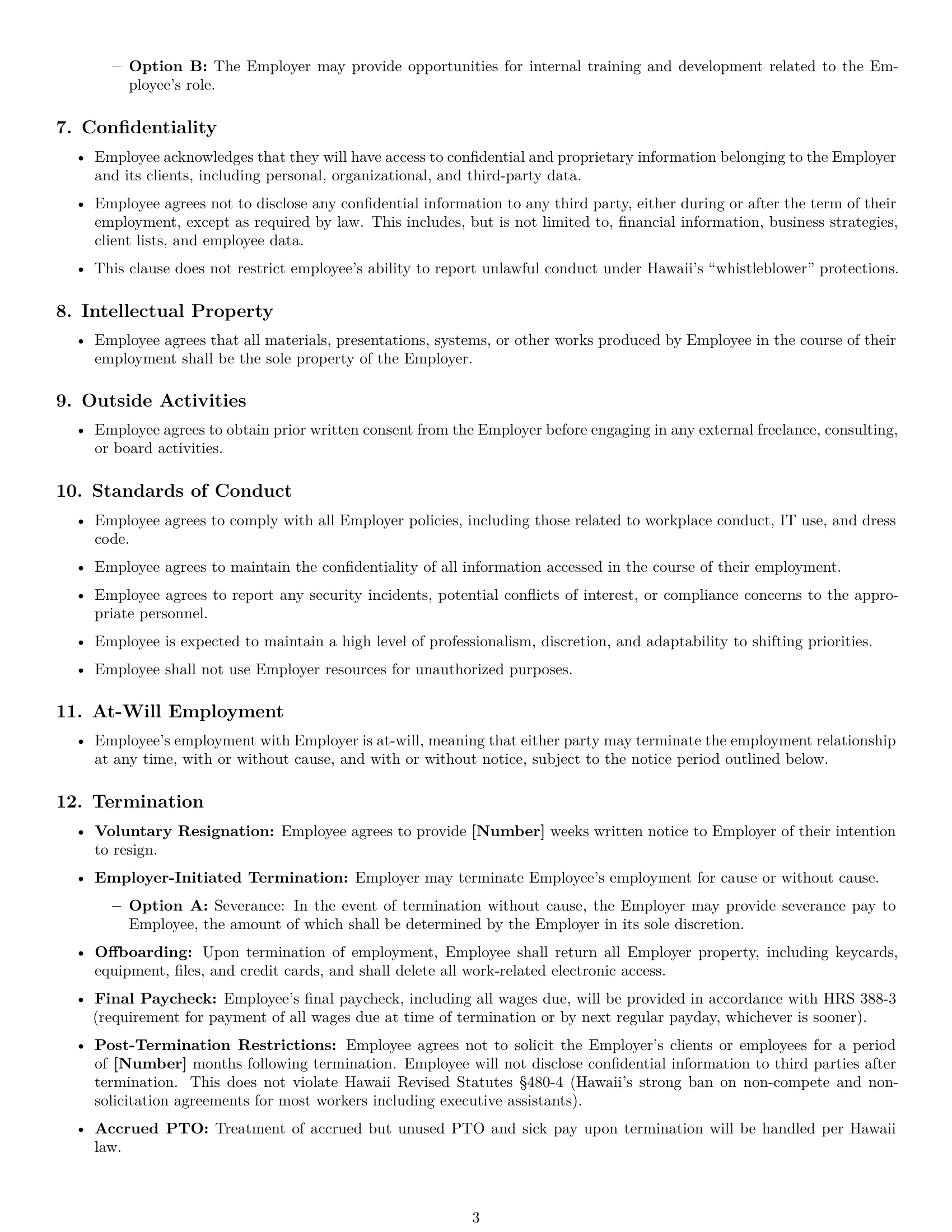 Preview page 3 of Free Hawaii executive assistant employment contract template