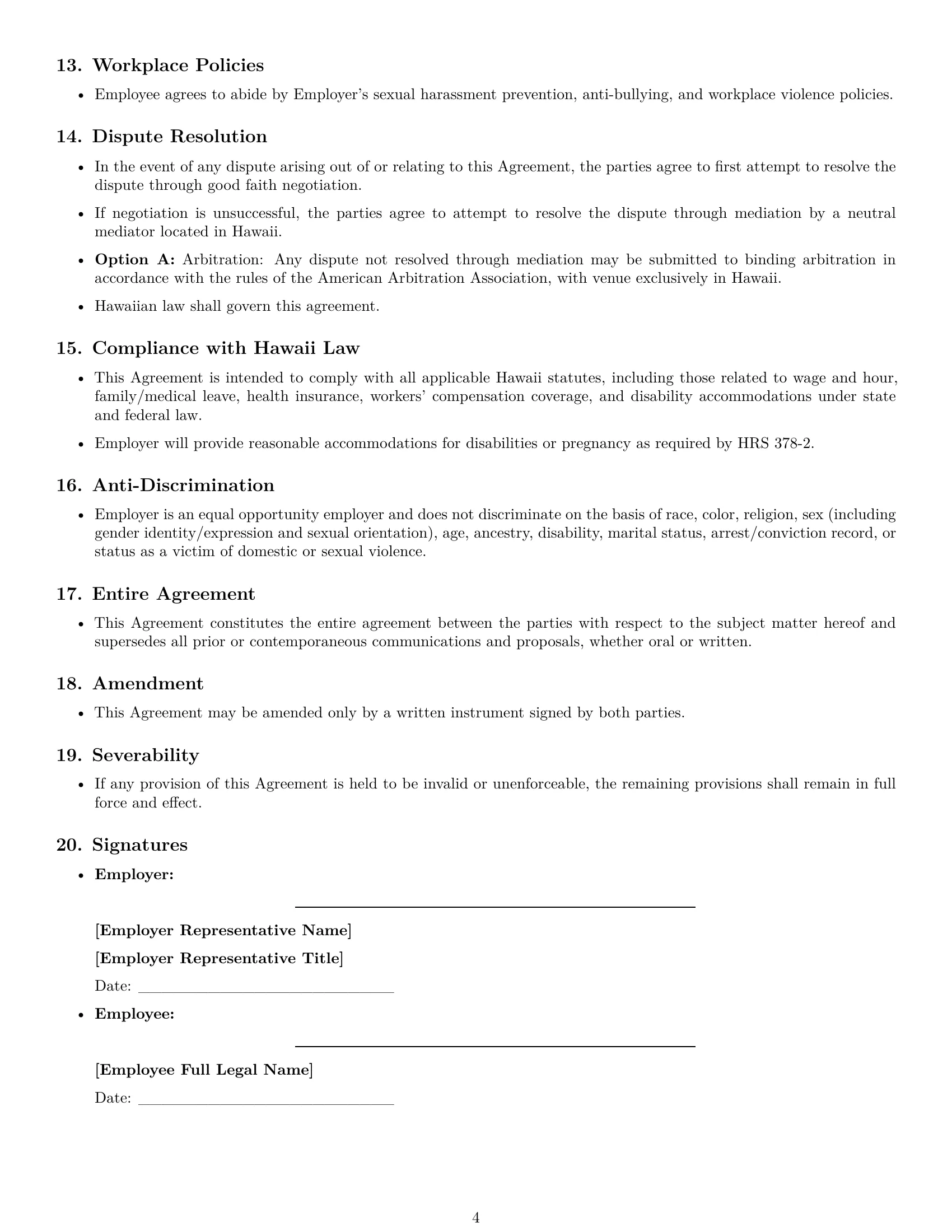 Preview page 4 of Free Hawaii executive assistant employment contract template