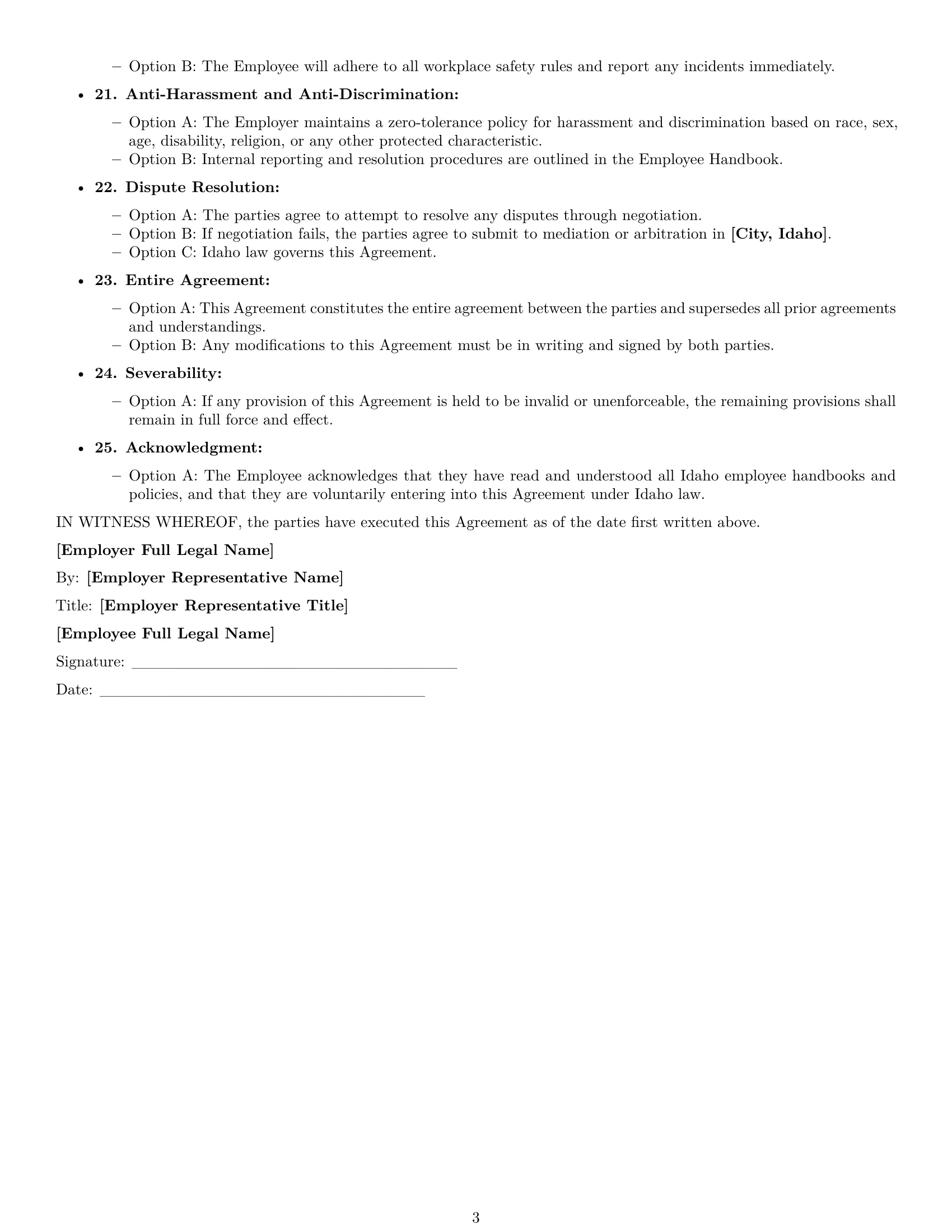 Preview page 3 of Free Idaho executive assistant employment contract template