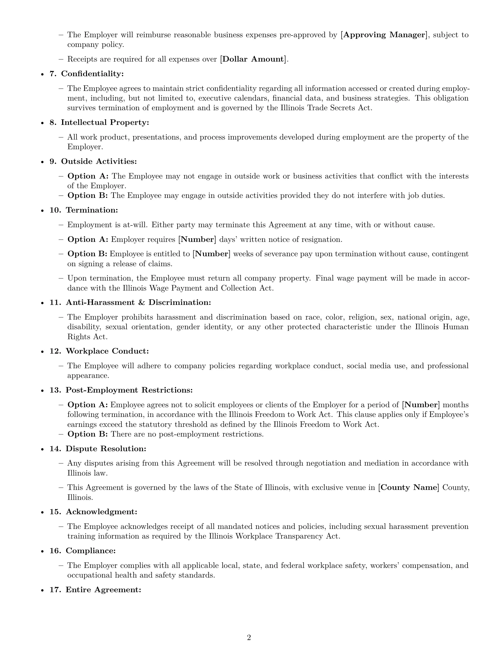 Preview page 2 of Free Illinois executive assistant employment contract template