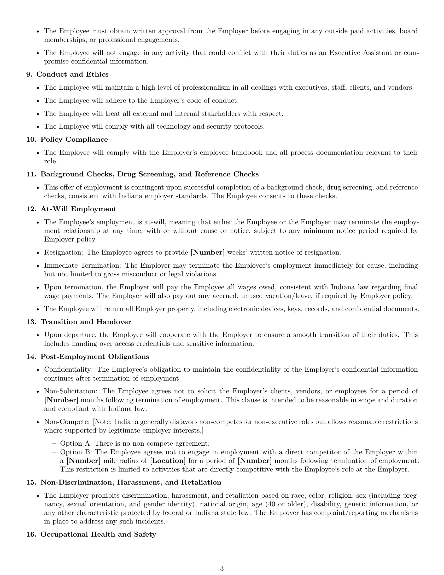 Preview page 3 of Free Indiana executive assistant employment contract template