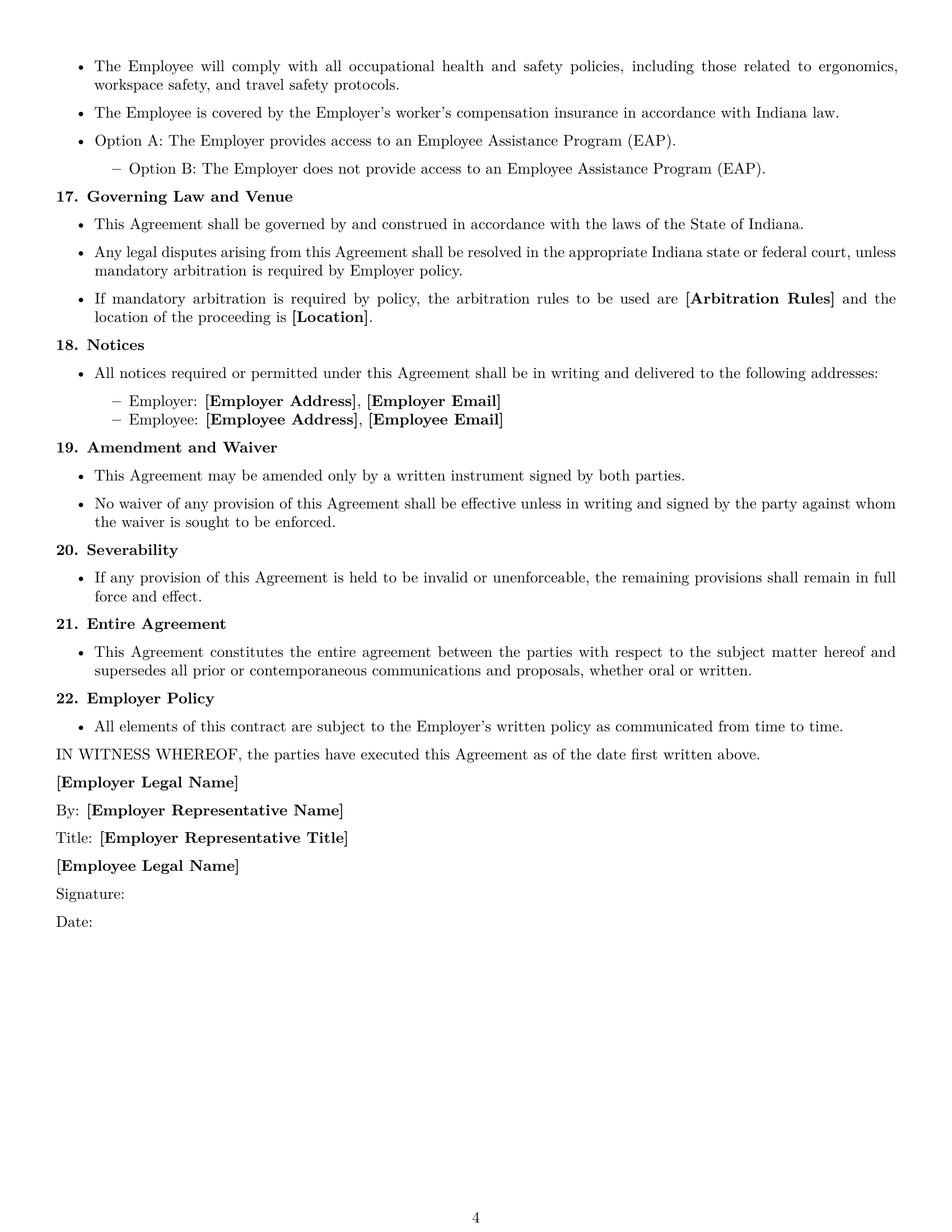 Preview page 4 of Free Indiana executive assistant employment contract template