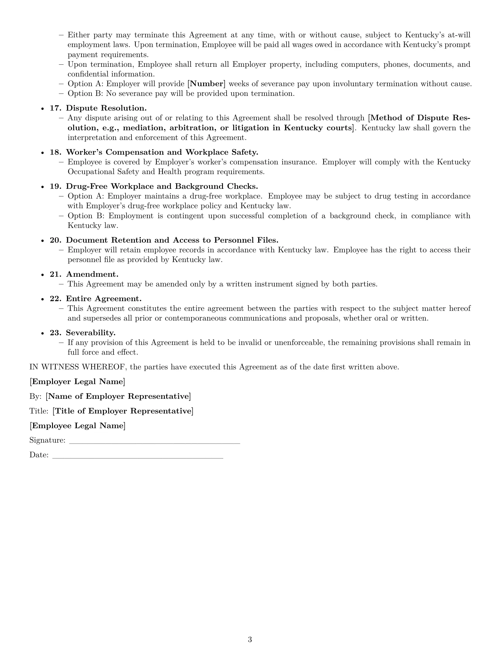 Preview page 3 of Free Kentucky executive assistant employment contract template