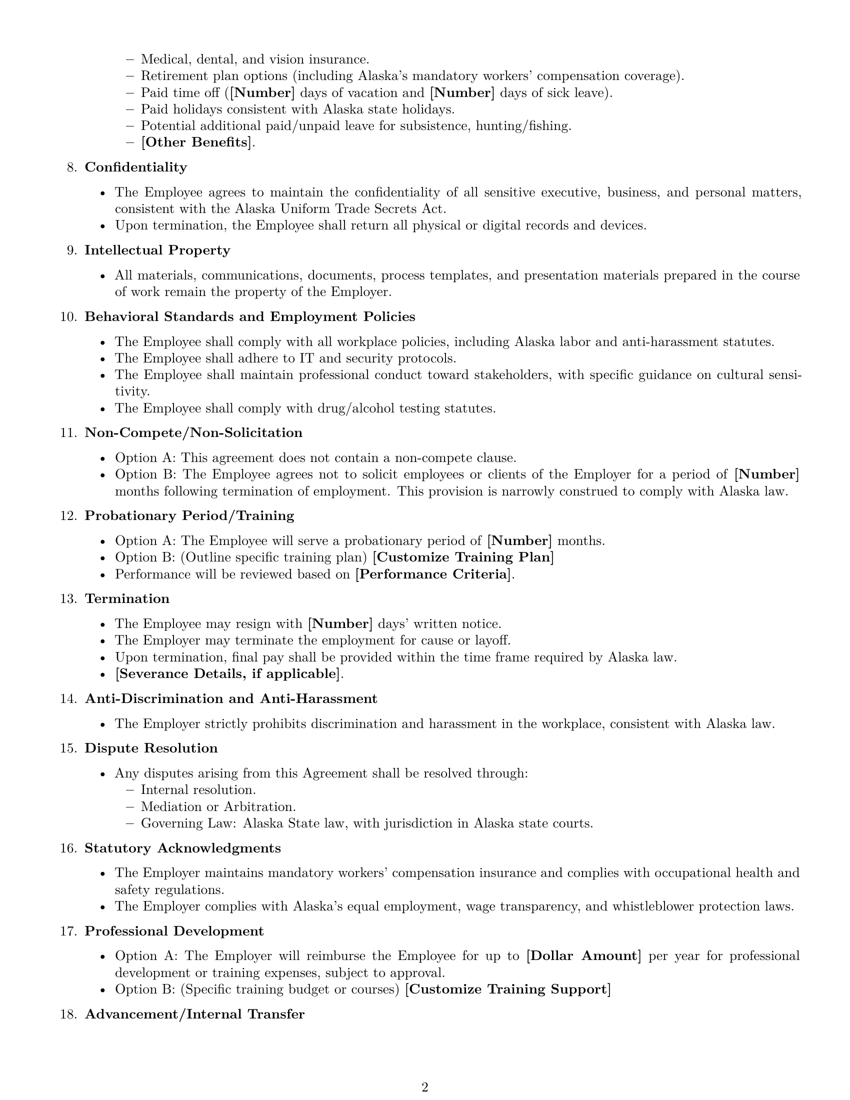 Preview page 2 of Free Alaska executive assistant employment contract template