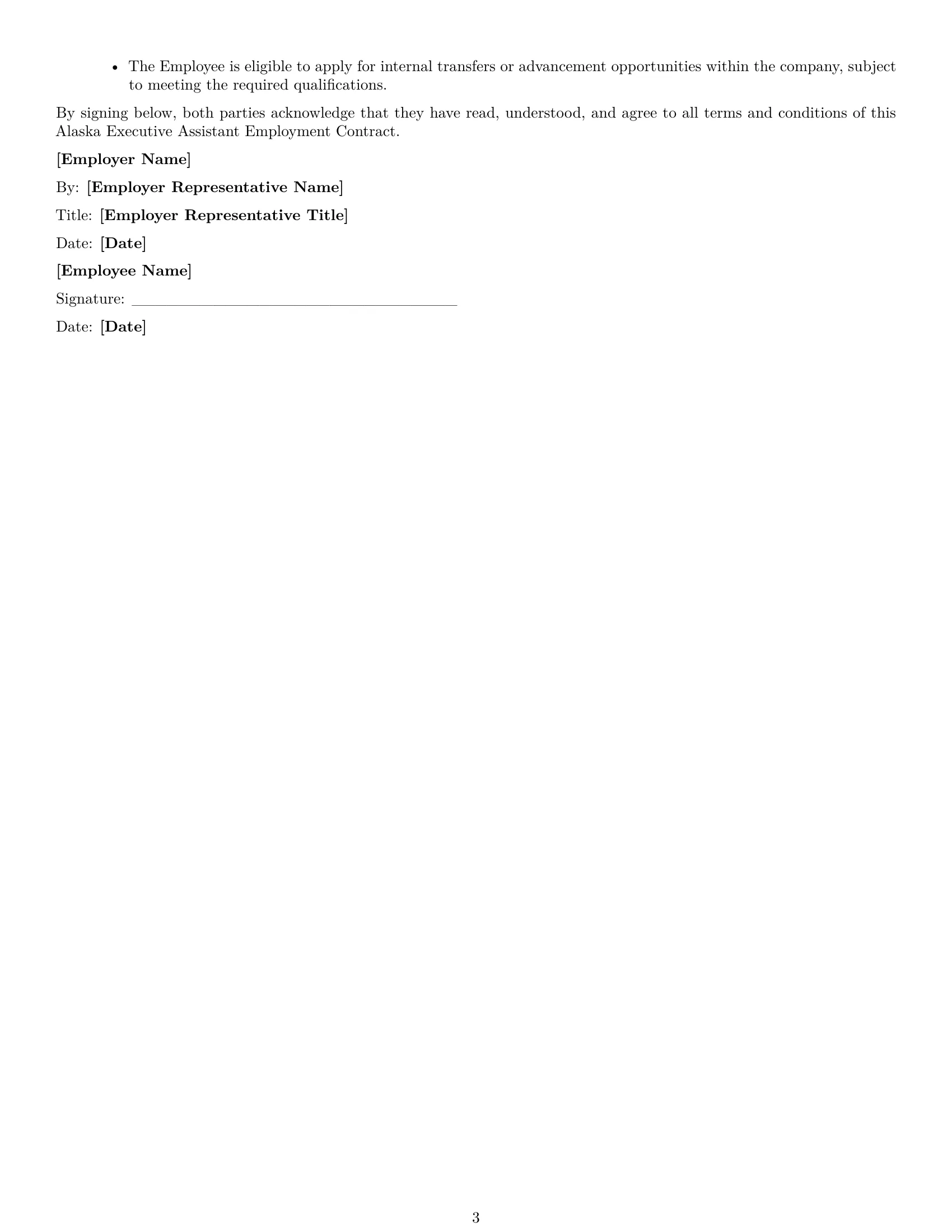 Preview page 3 of Free Alaska executive assistant employment contract template