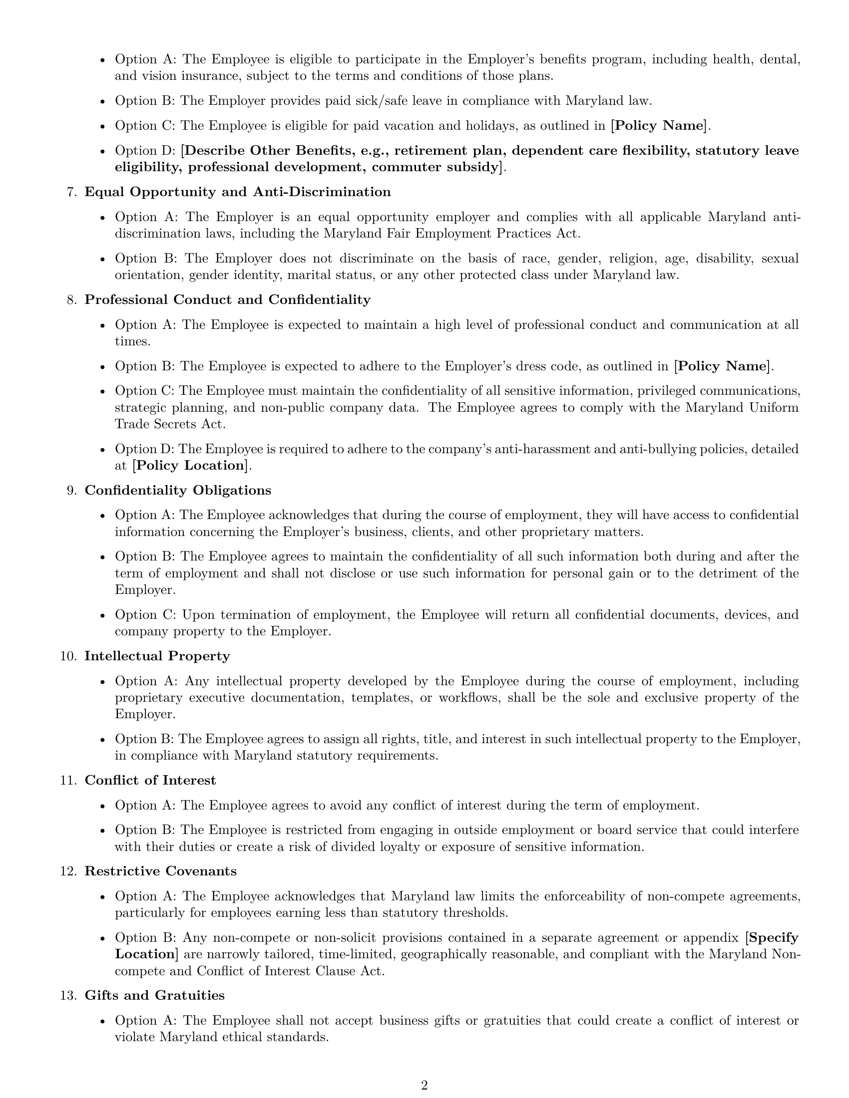 Preview page 2 of Free Maryland executive assistant employment contract template