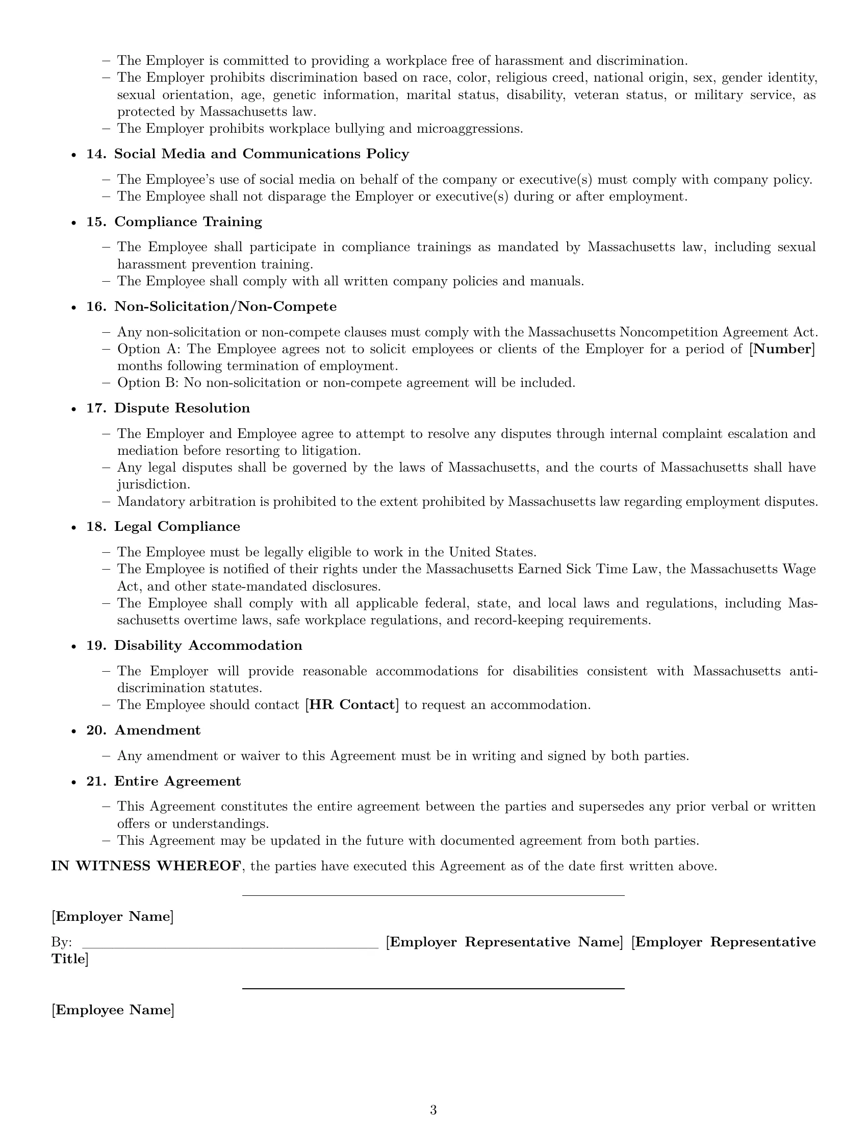 Preview page 3 of Free Massachusetts executive assistant employment contract template