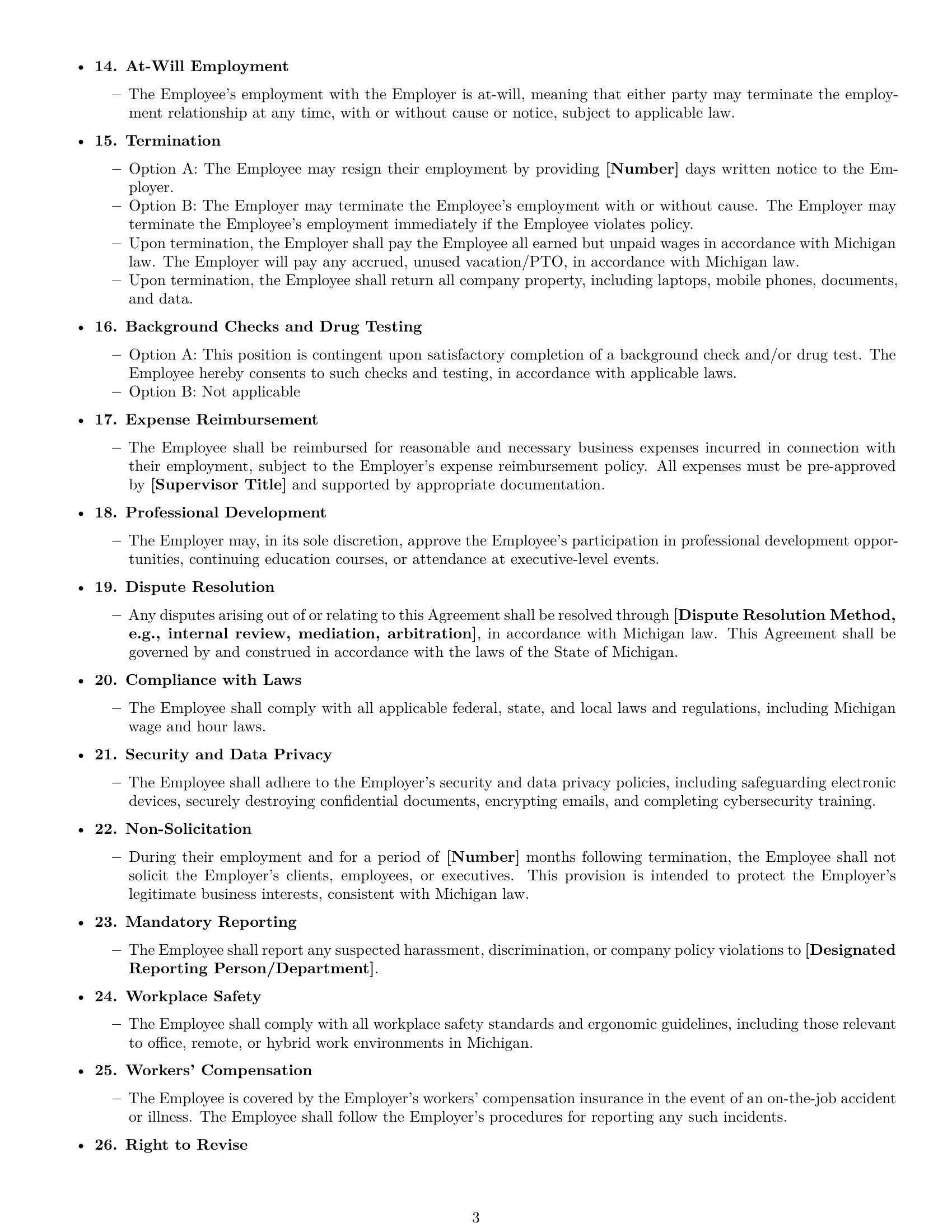 Preview page 3 of Free Michigan executive assistant employment contract template
