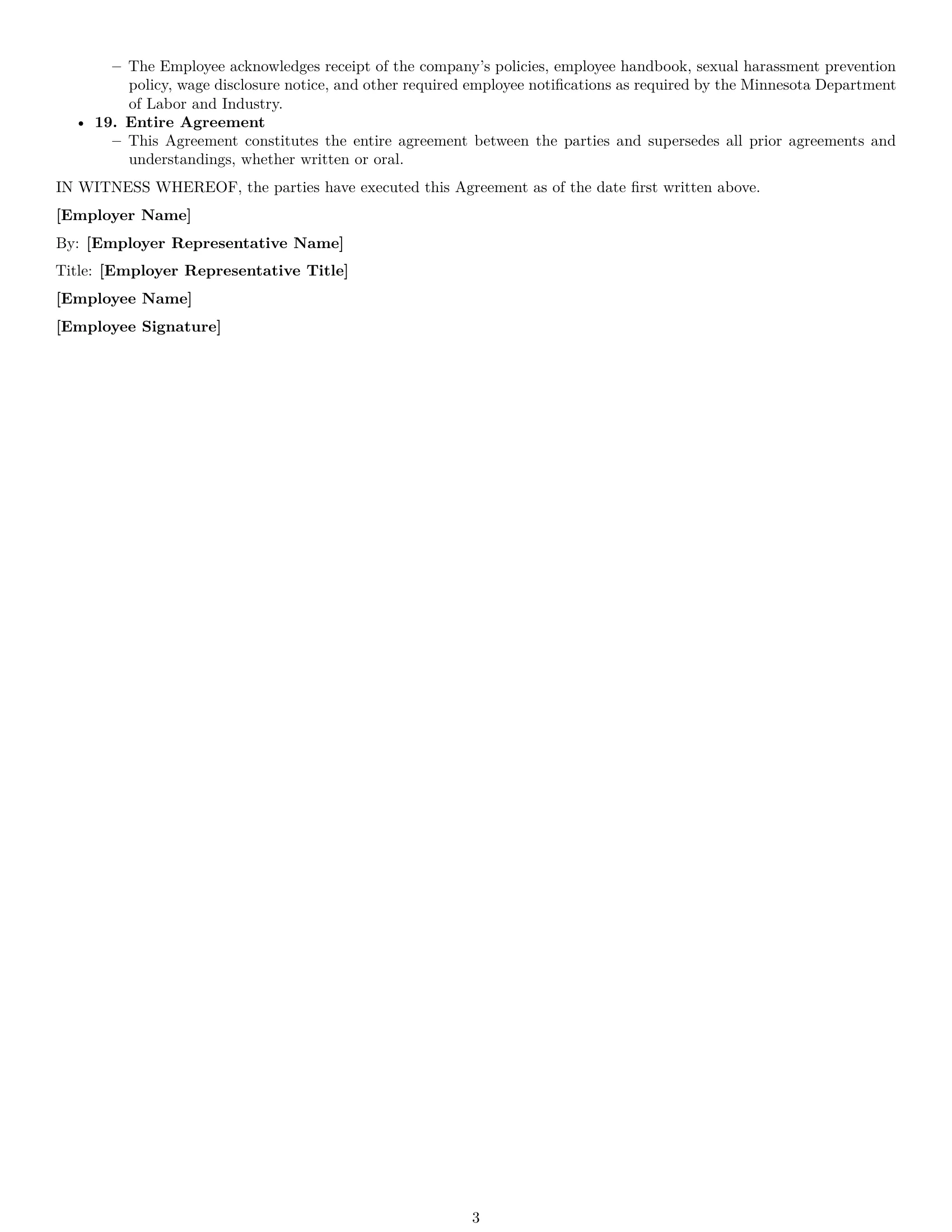 Preview page 3 of Free Minnesota executive assistant employment contract template