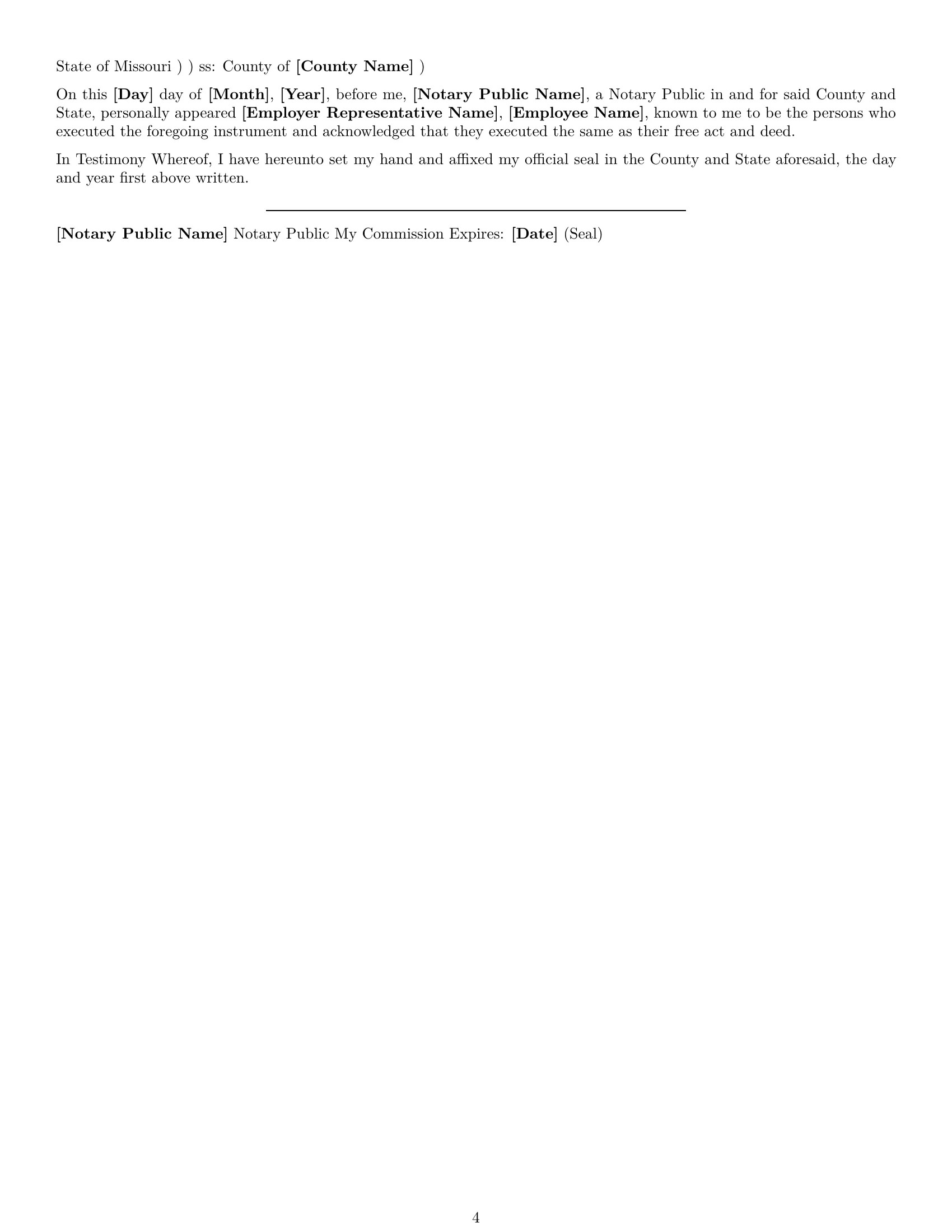Preview page 4 of Free Missouri executive assistant employment contract template