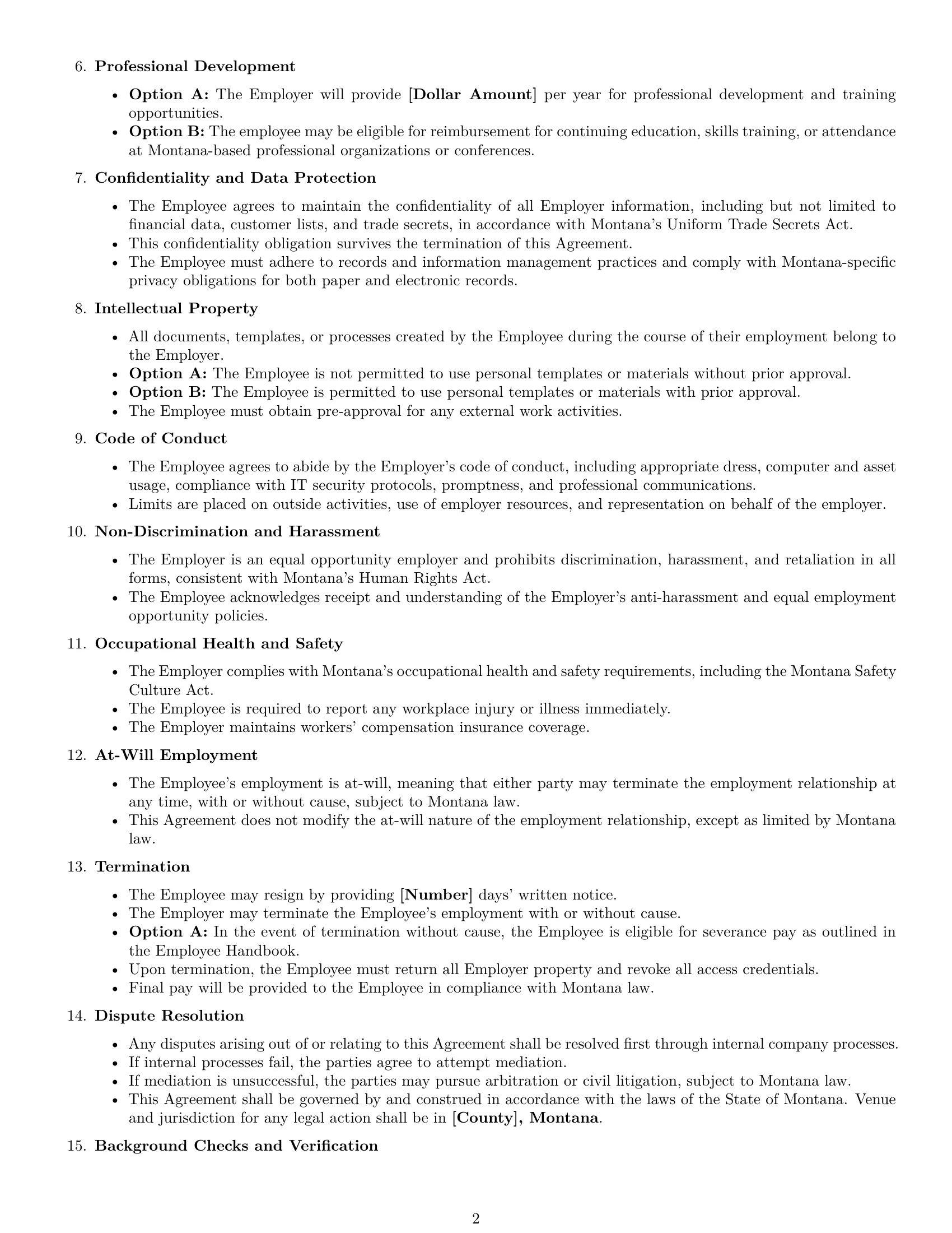 Preview page 2 of Free Montana executive assistant employment contract template