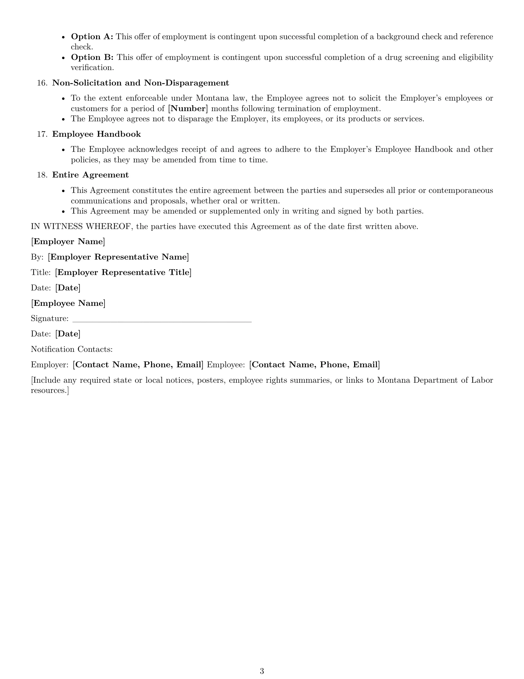 Preview page 3 of Free Montana executive assistant employment contract template