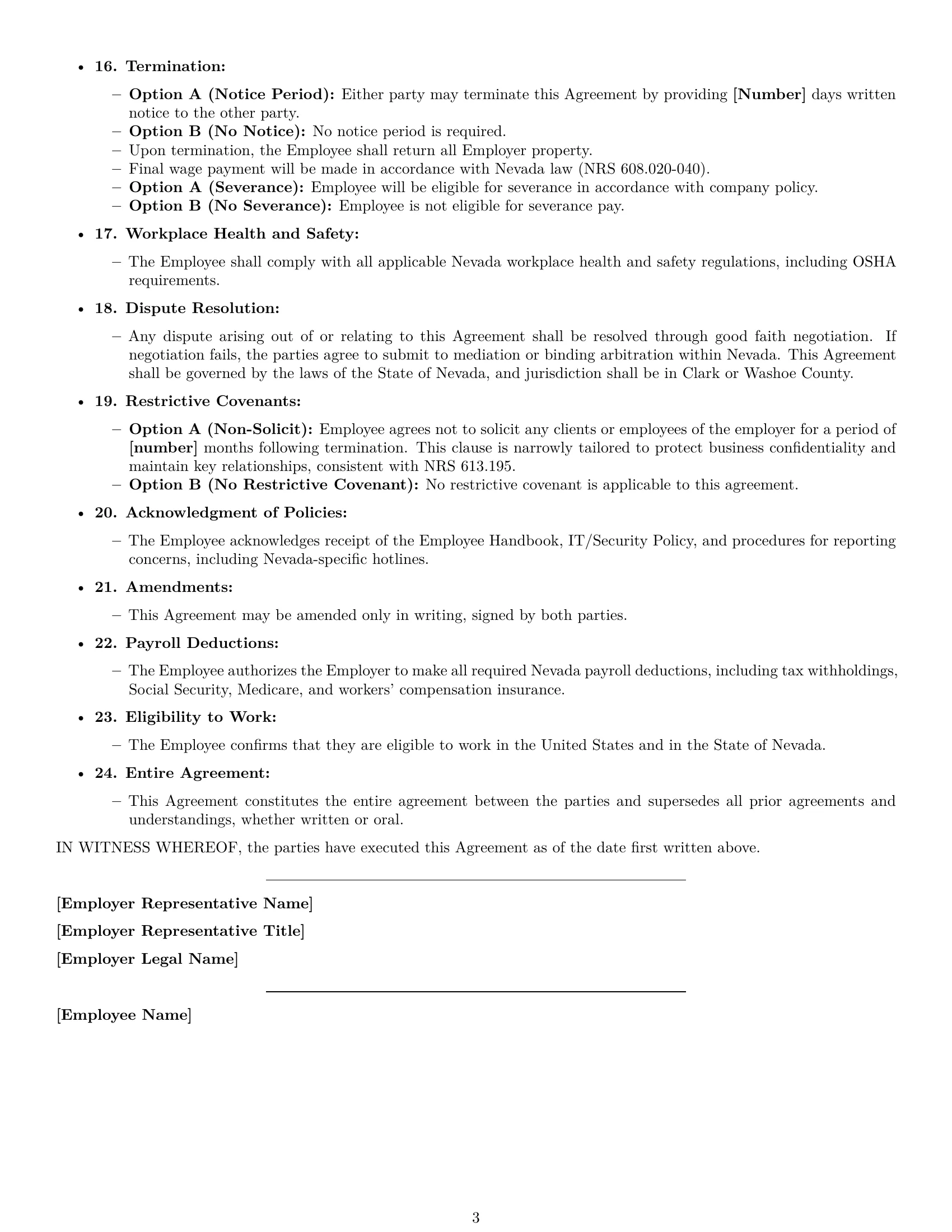 Preview page 3 of Free Nevada executive assistant employment contract template