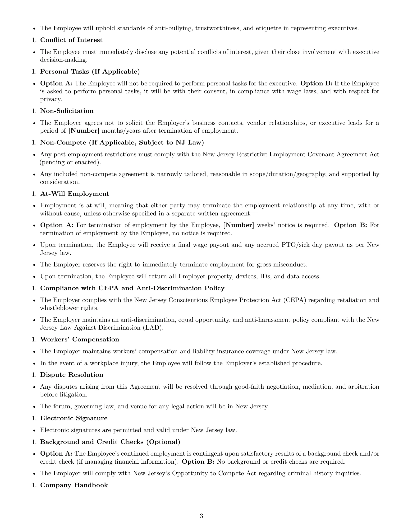 Preview page 3 of Free New Jersey executive assistant employment contract template