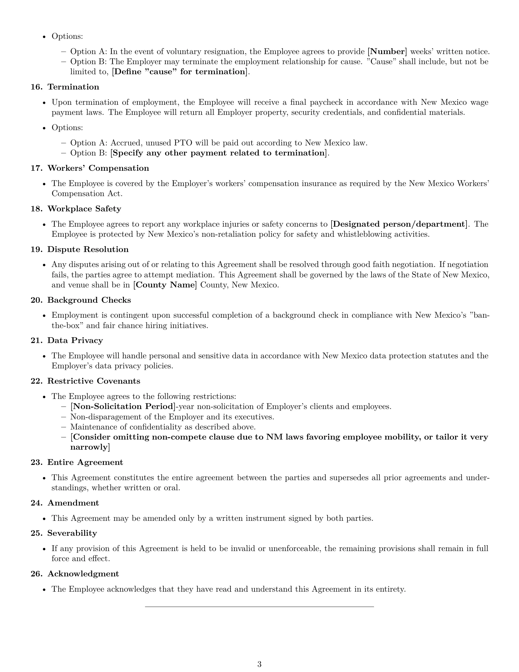 Preview page 3 of Free New Mexico executive assistant employment contract template