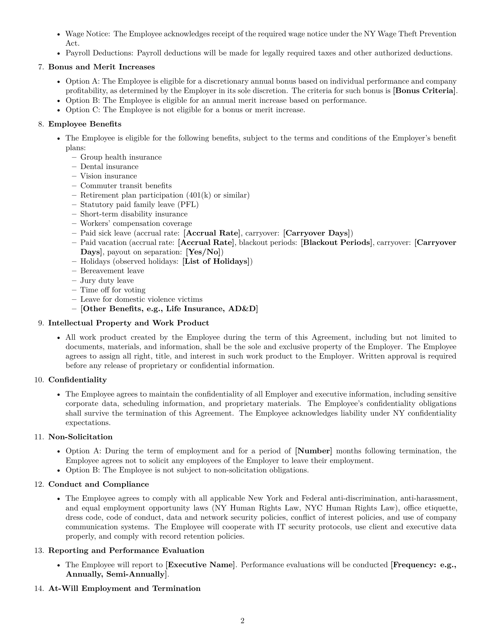 Preview page 2 of Free New York executive assistant employment contract template